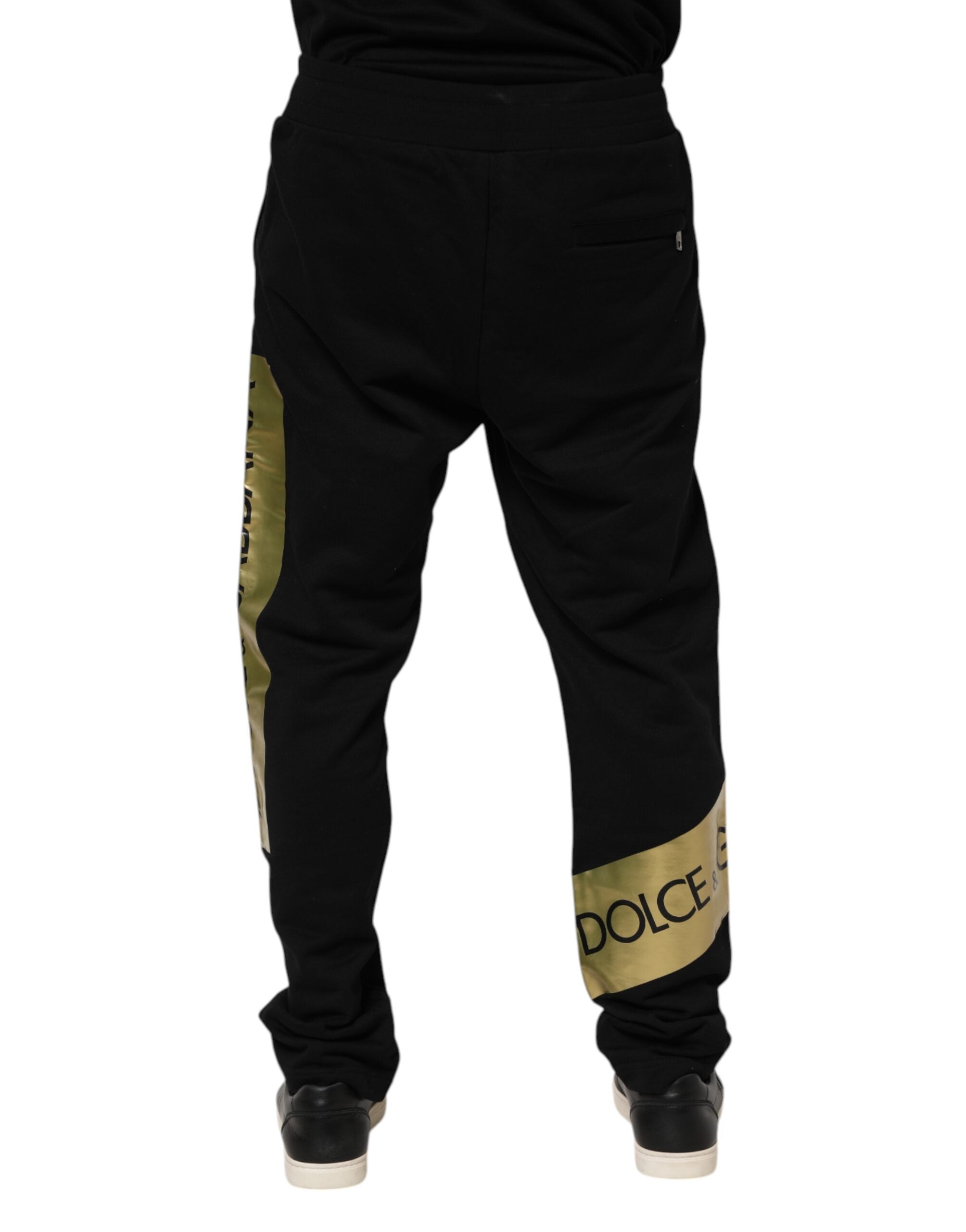 Dolce & Gabbana Black Cotton Logo Tape Men Jogger Pants