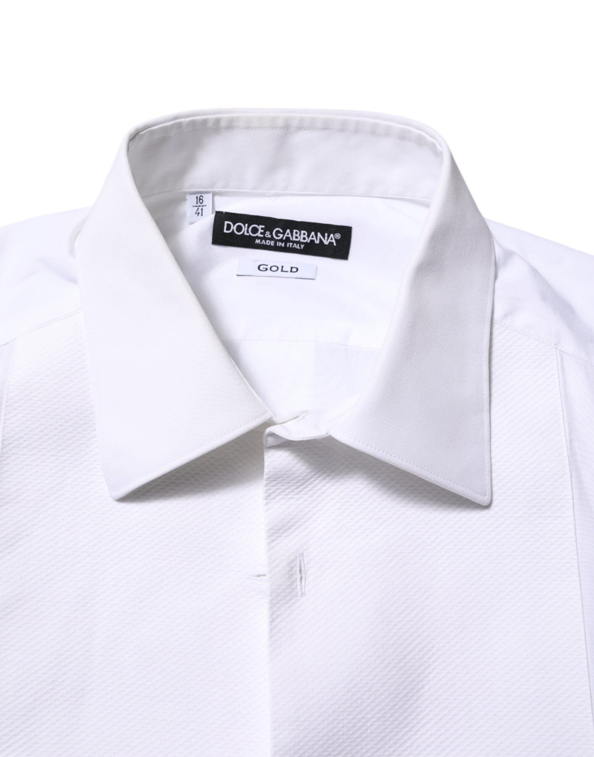 Dolce & Gabbana White Bib Cotton Popline GOLD Men Formal Shirt