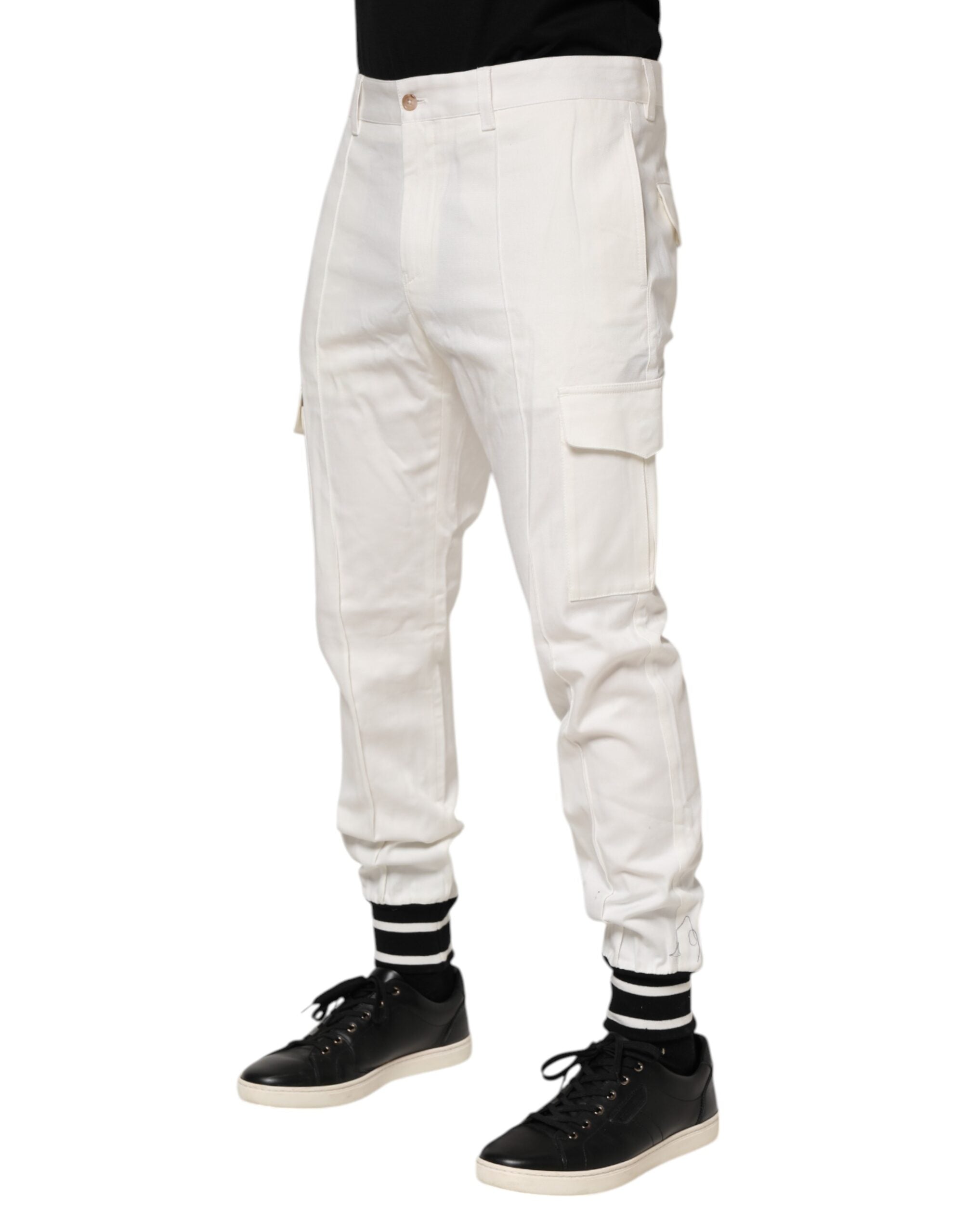 Dolce & Gabbana White Cotton Jogger Cargo Skinny Men Pants