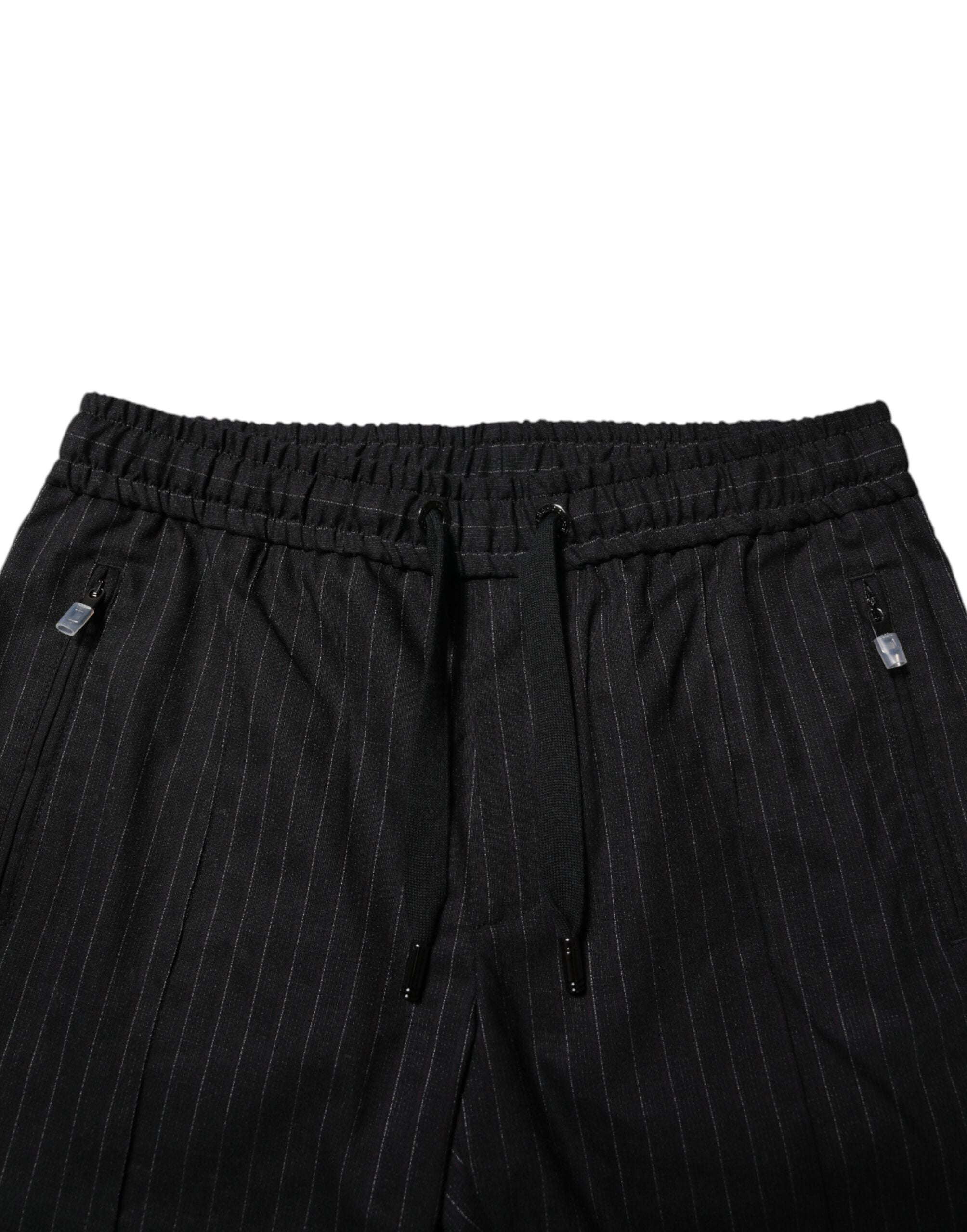 Dolce & Gabbana Black Striped Wool Men Jogger Pants