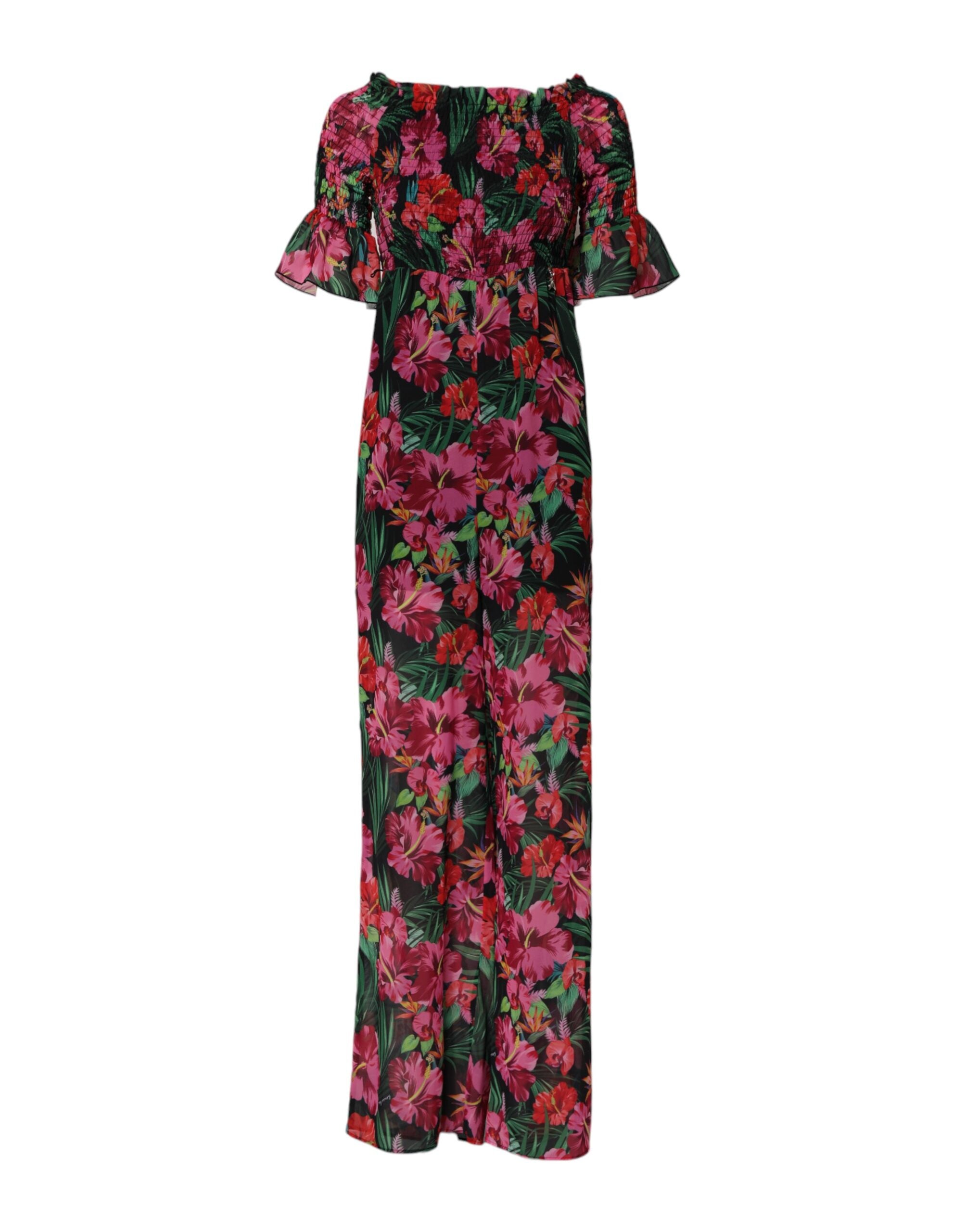 Elevate your elegance with the Patrizia Pepe Multicolor Floral Print Overall Jumpsuit Dress, a masterpiece of Italian craftsmanship in luxurious 100% polyester.