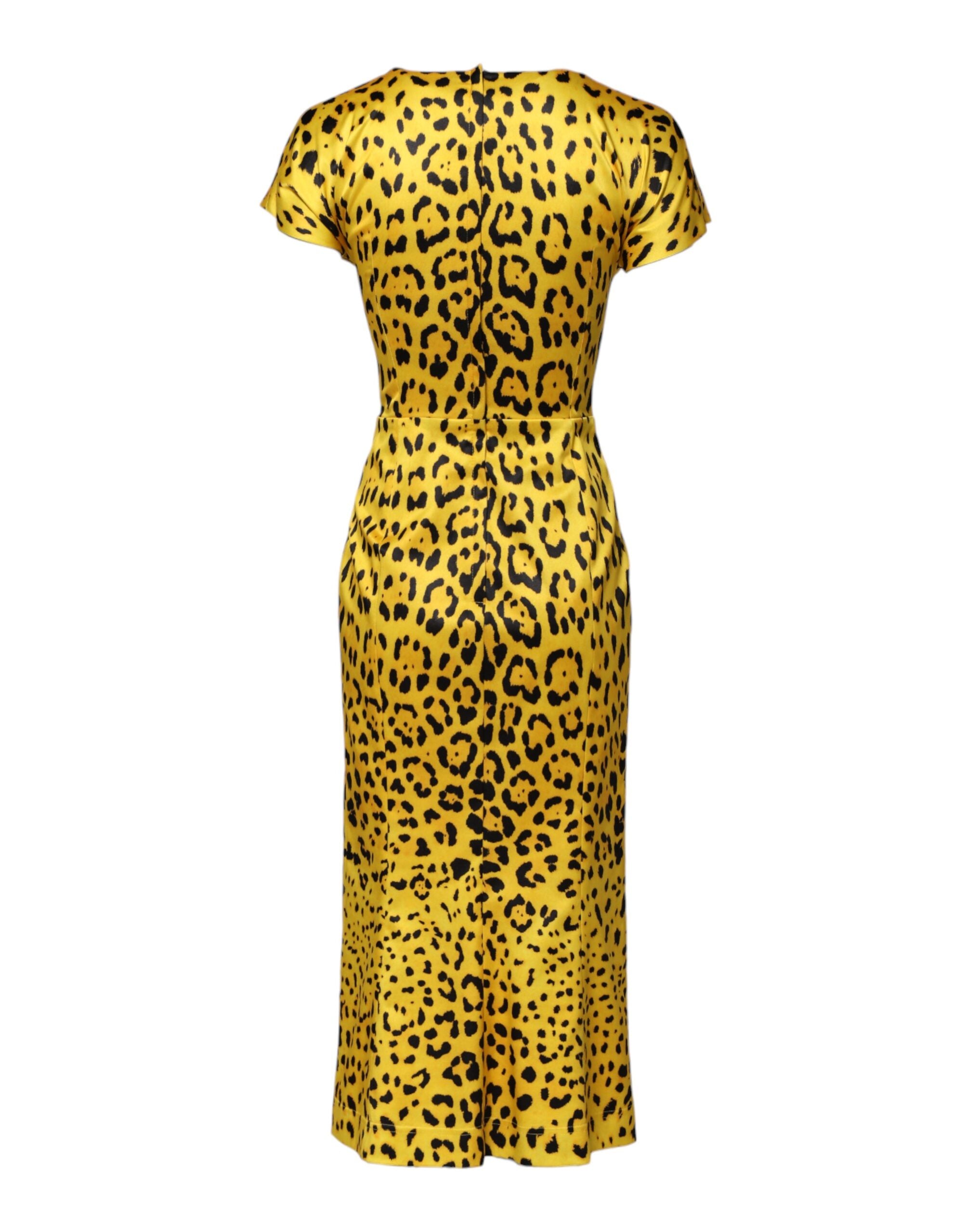 Dolce & Gabbana Yellow Polyester Leopard Midi Sheath Dress