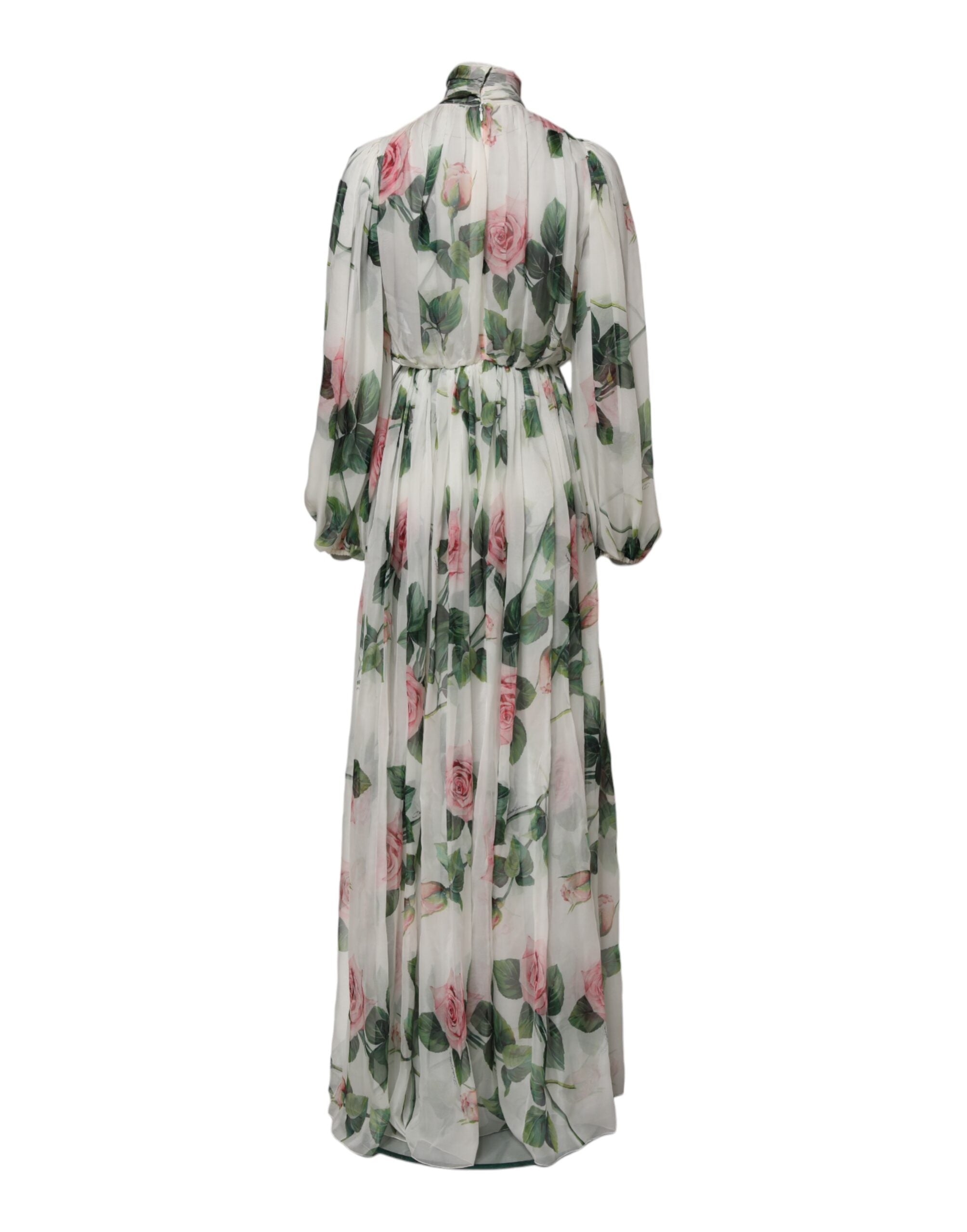 Dolce & Gabbana White Floral Roses Silk Maxi Long Gown Dress