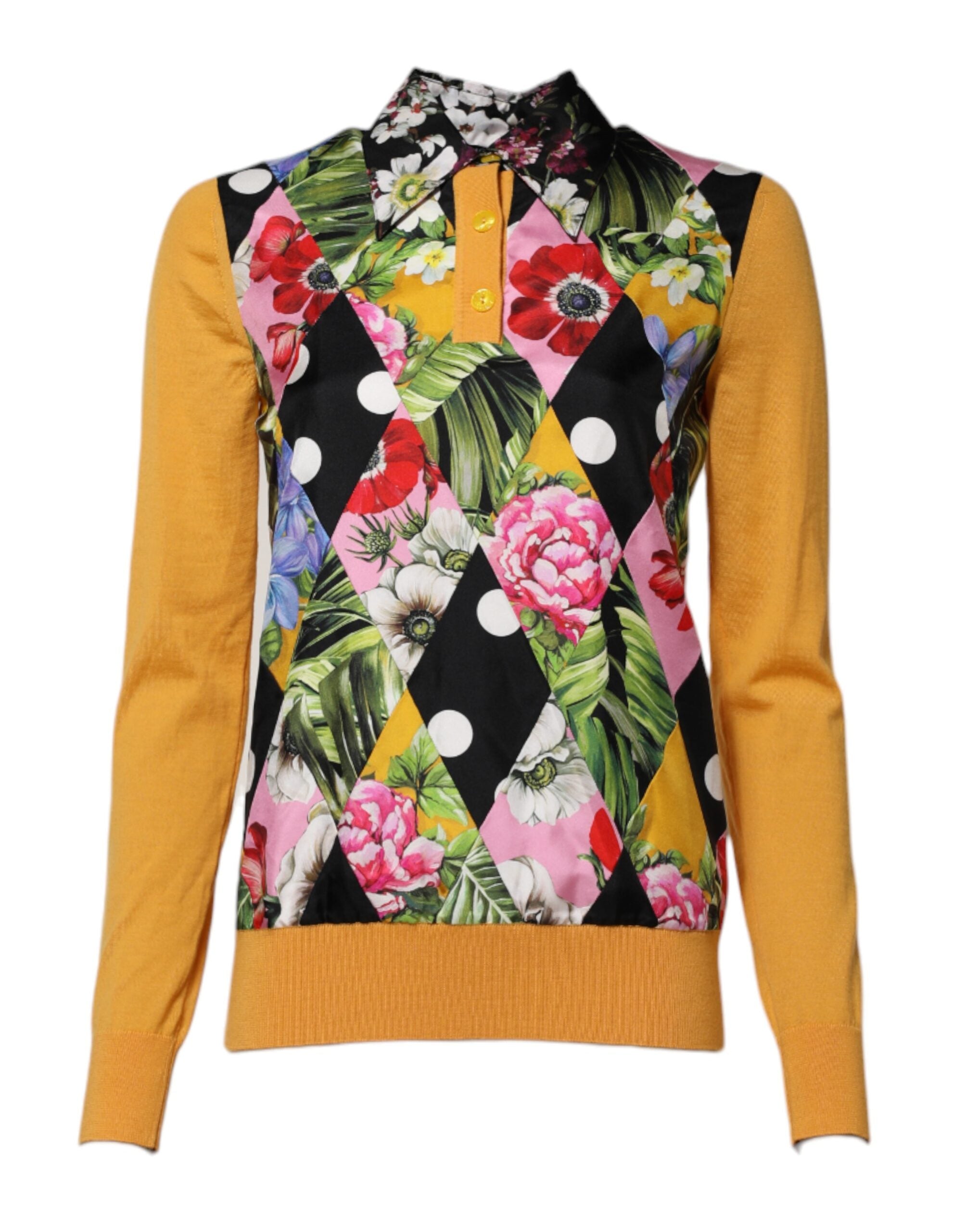 Dolce & Gabbana Floral Long Sleeves Polo Top - Italian Luxury