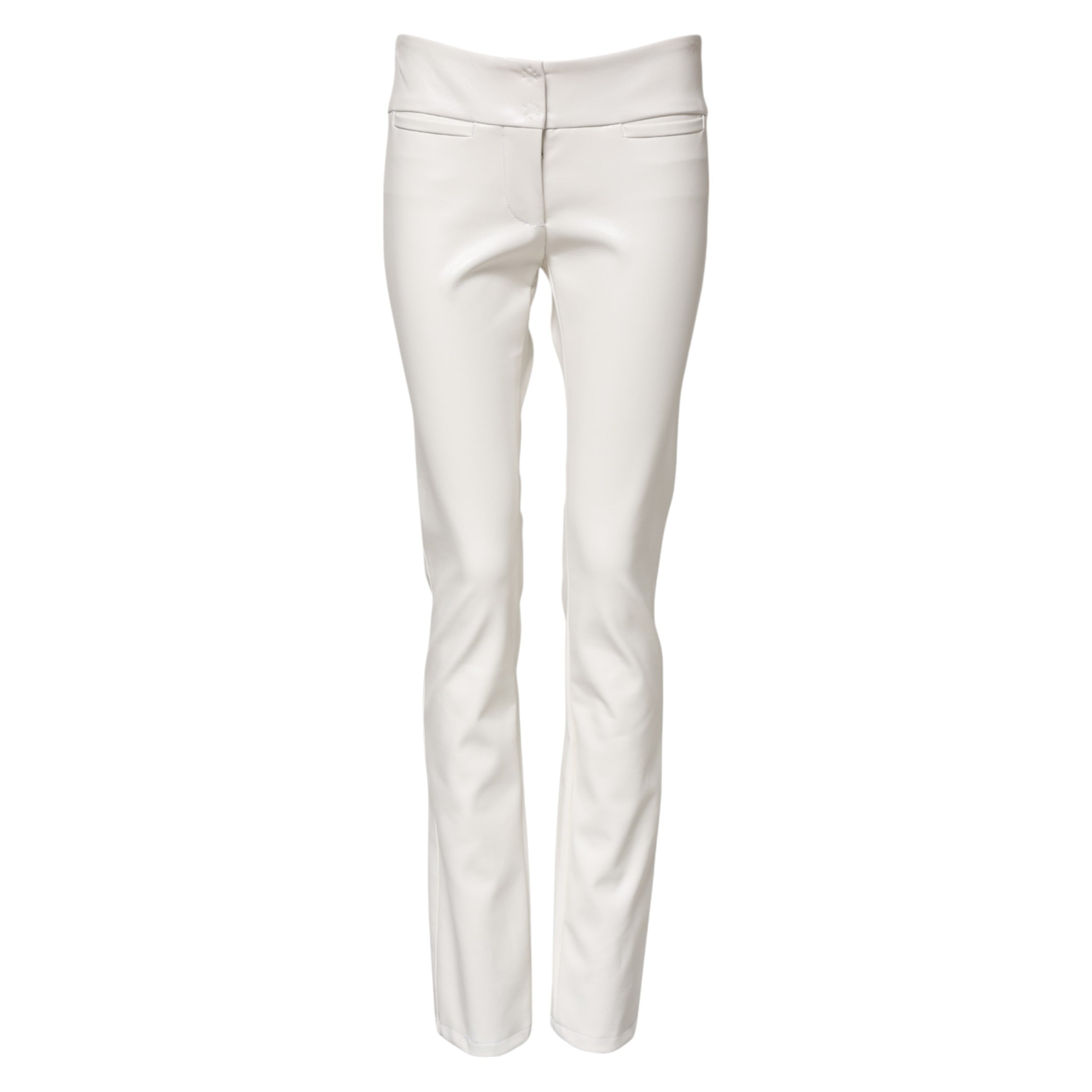 Dolce & Gabbana White Polyurethane High Waist Tapered Pants