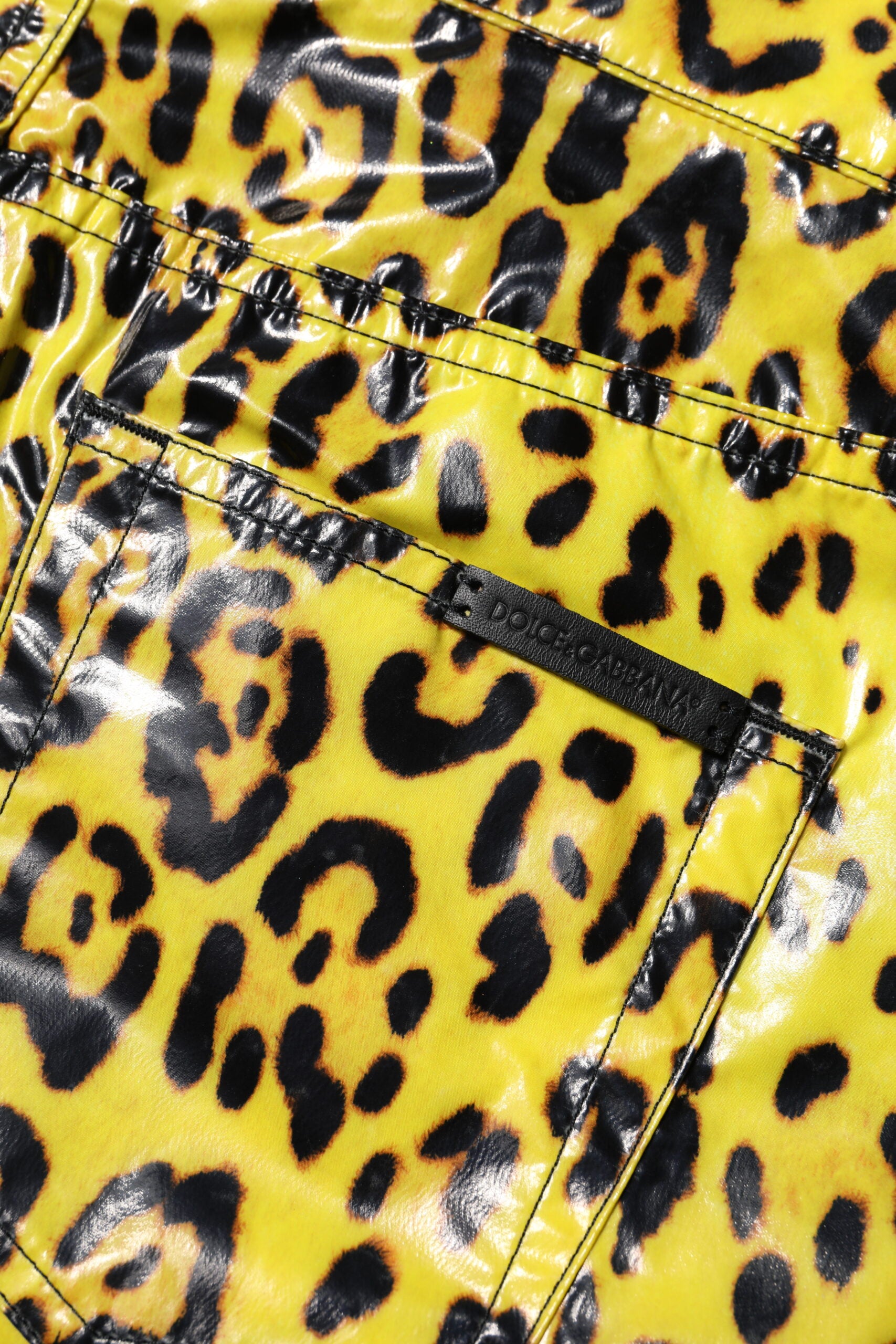 Dolce & Gabbana Yellow Leopard High Waist Slim Pants