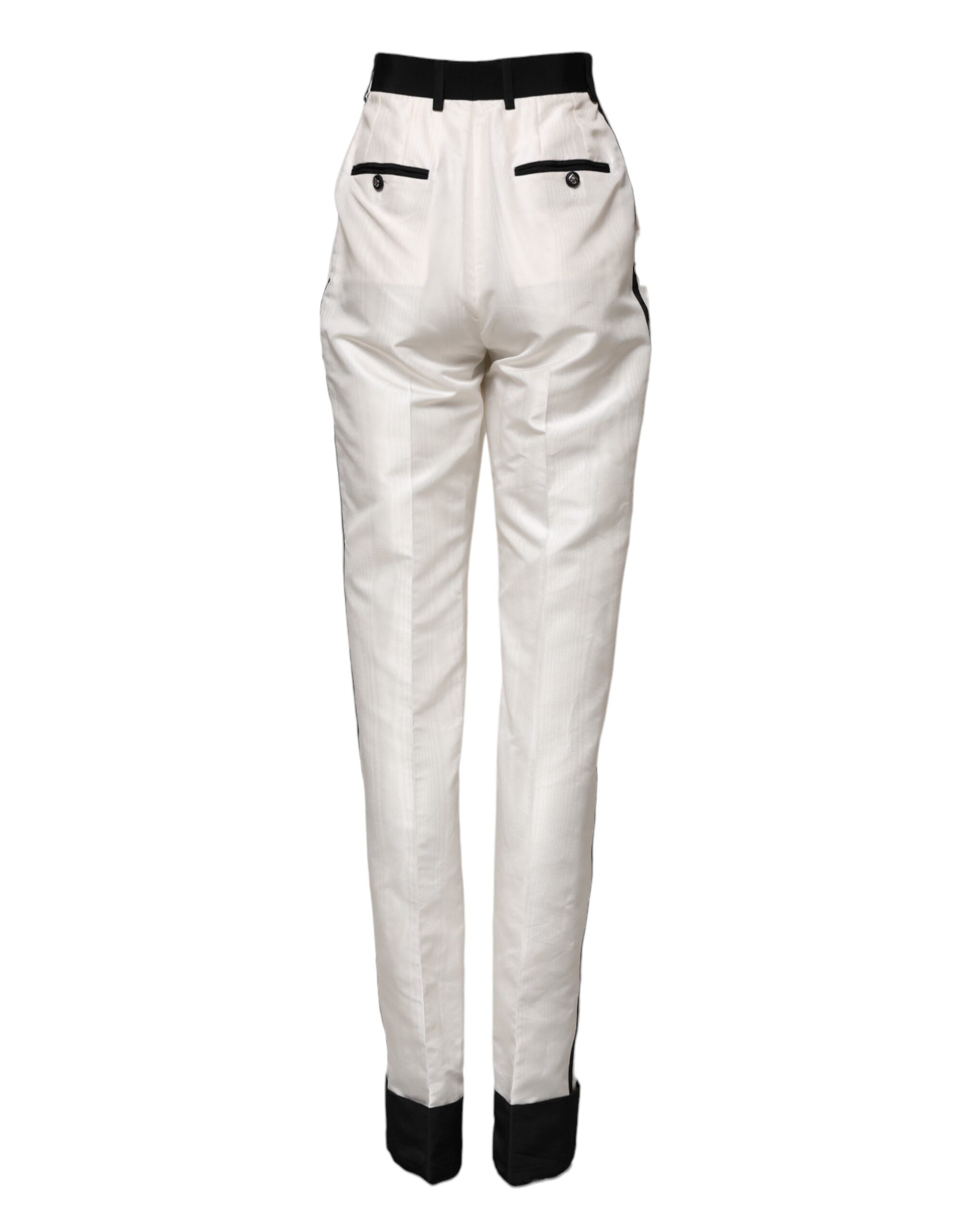 Dolce & Gabbana White High Waist Straight Dress Trouser Pants