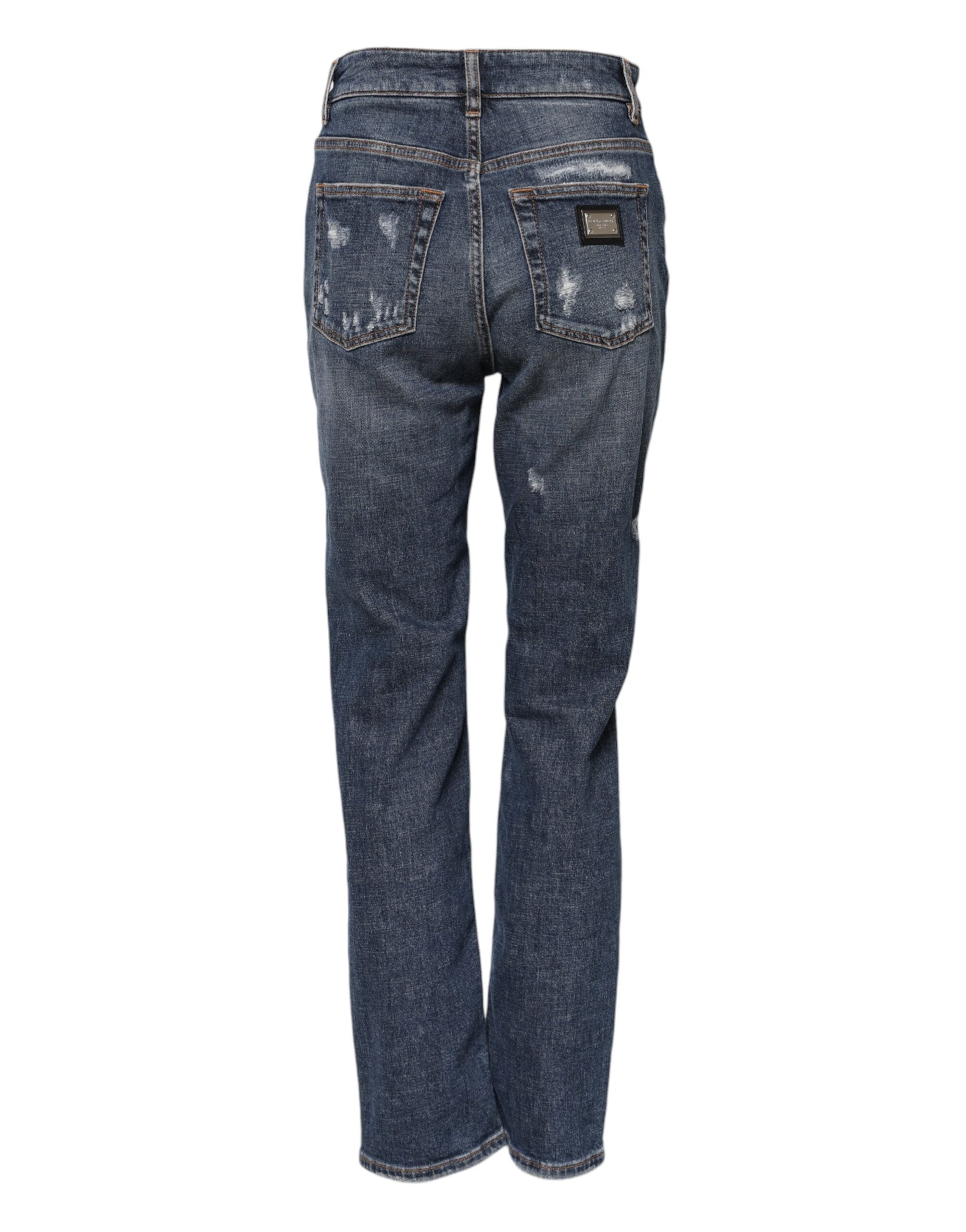 Dolce & Gabbana Blue Cotton Boyfriend Tattered Denim Jeans