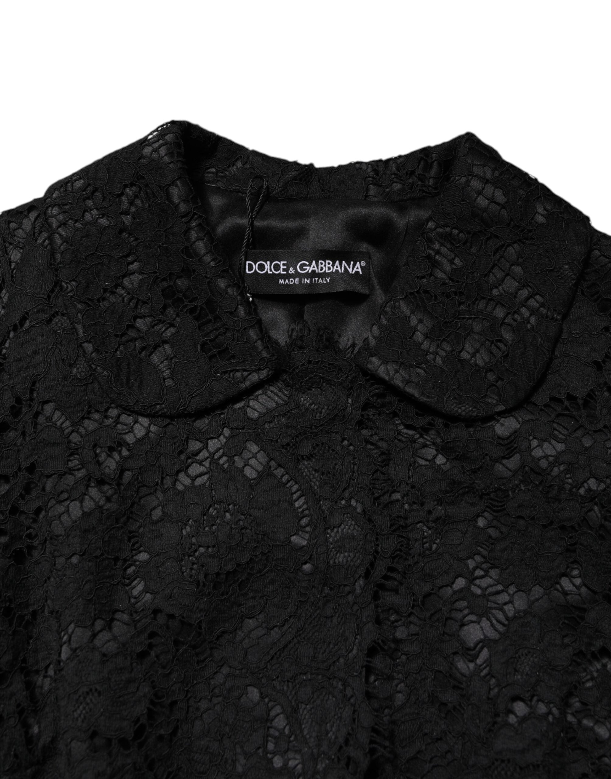 Dolce & Gabbana Black Floral Lace Cotton Collared Jacket