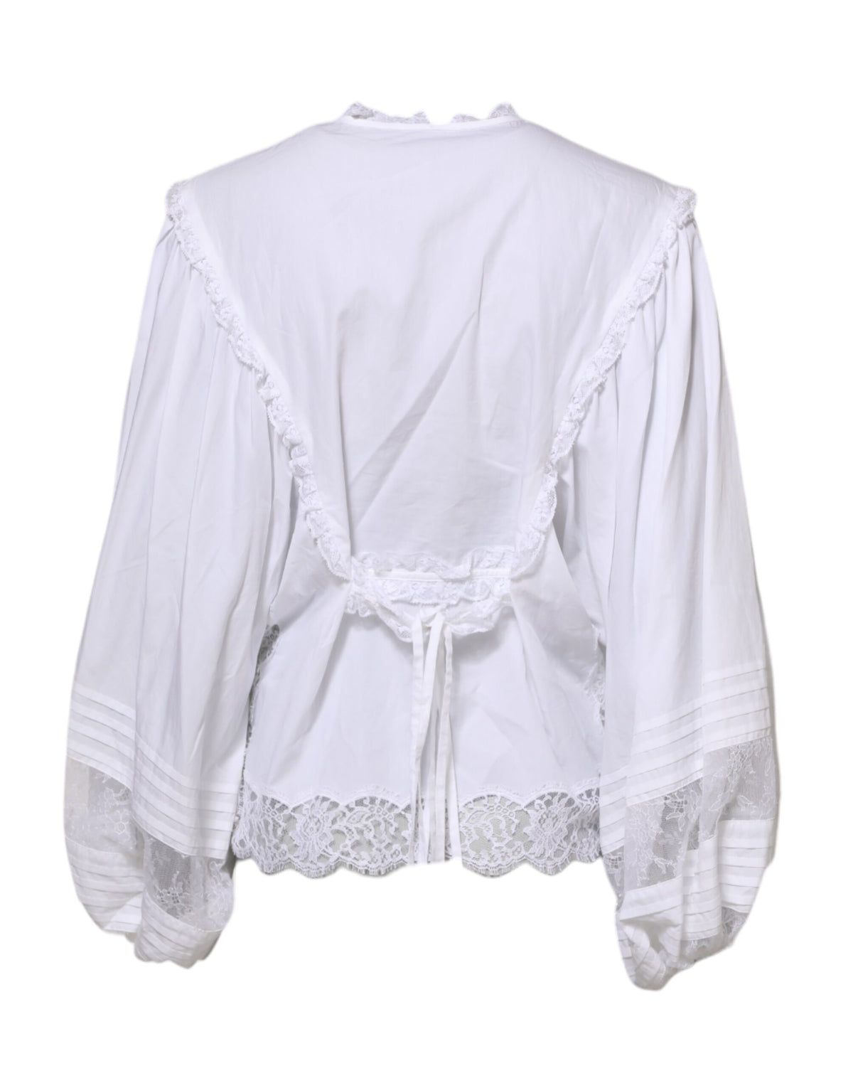 Elevate your elegance with the Dolce & Gabbana White Ruffled Lace Embellished Blouse Top, a masterpiece of Italian craftsmanship, blending luxurious materials for a timeless allure.