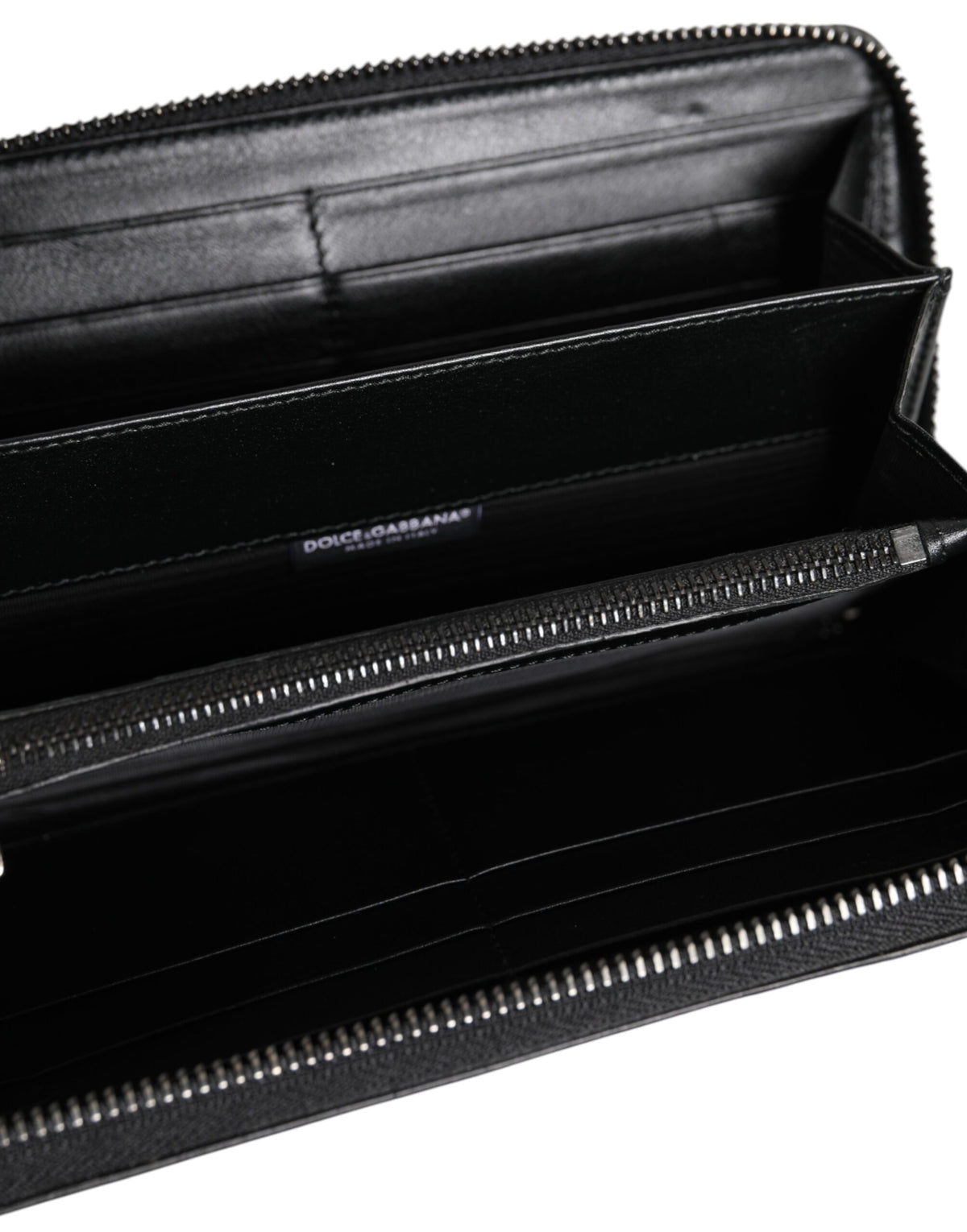 Dolce & Gabbana Black Leather Zip Around Continental Wallet