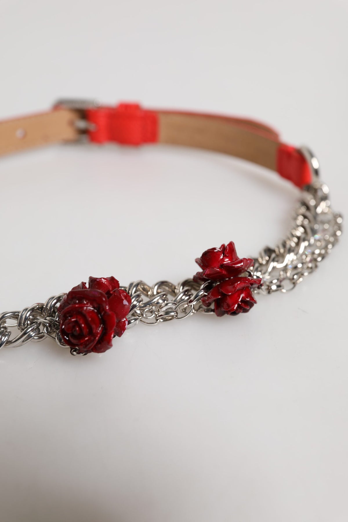 Dolce & Gabbana Red Leather Floral Cintura Belt - Couture Elegance