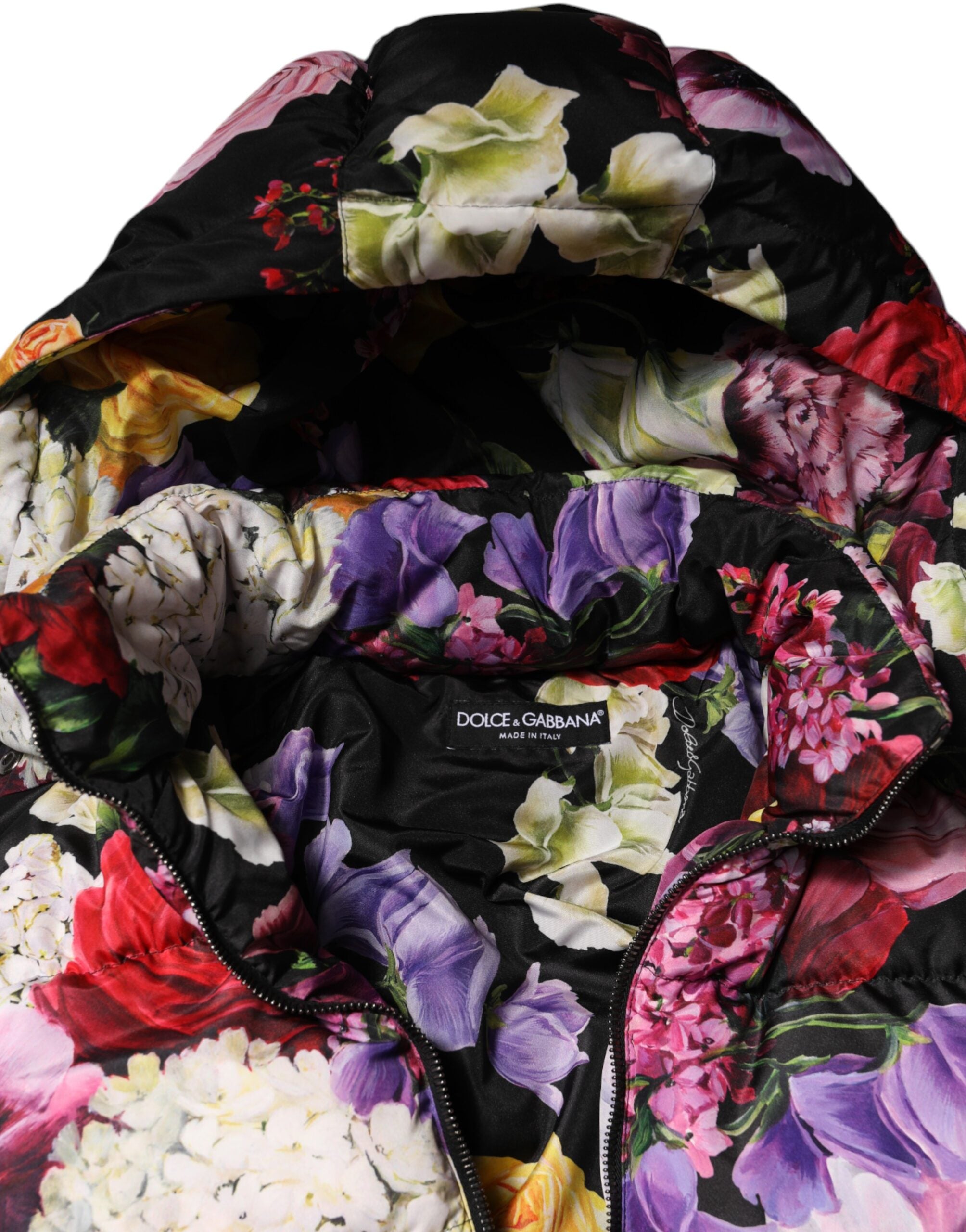Dolce & Gabbana Multicolor Floral Hooded Puffer Quilted Jacket
