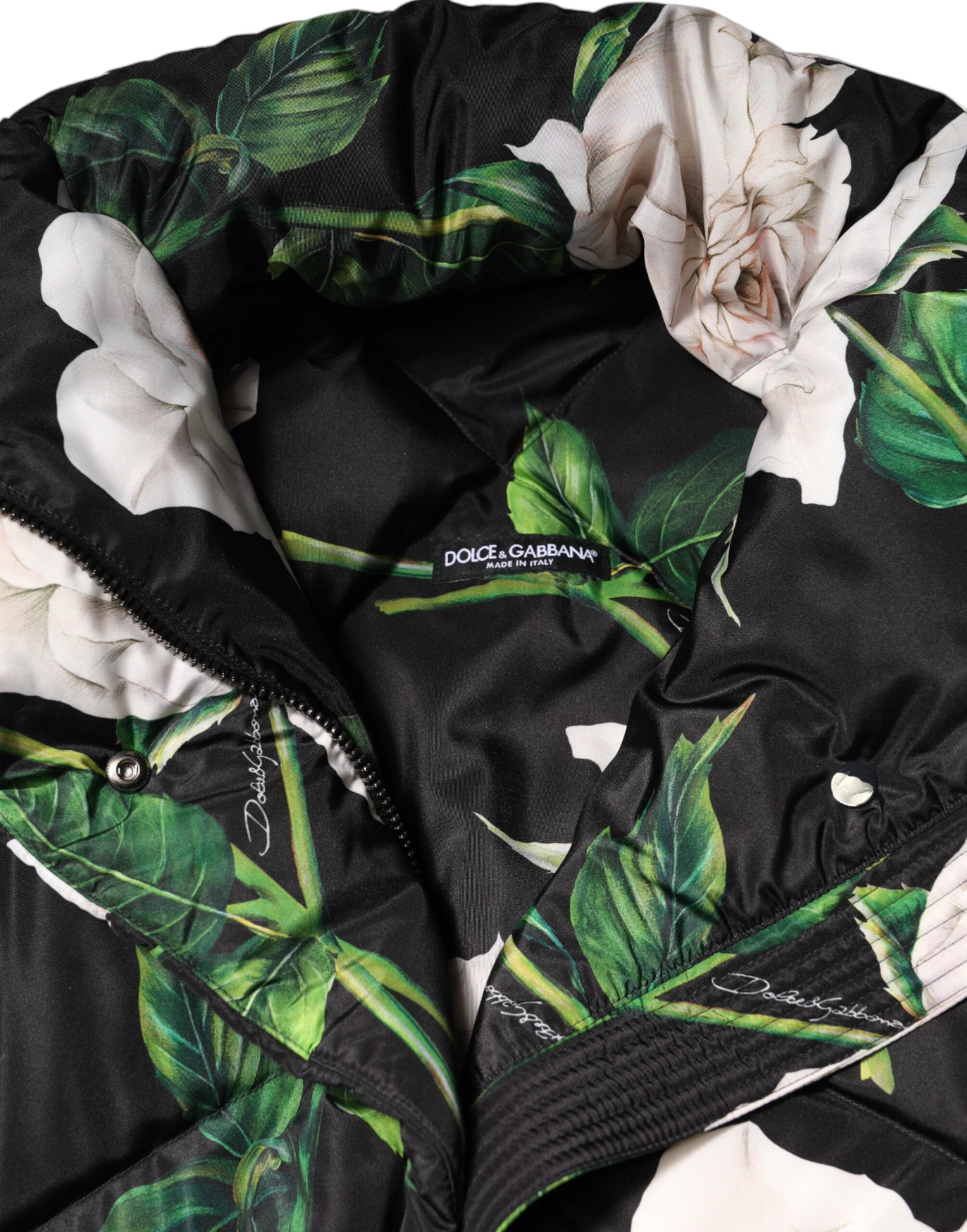 Dolce & Gabbana Black Floral Print Puffer Quilted Jacket