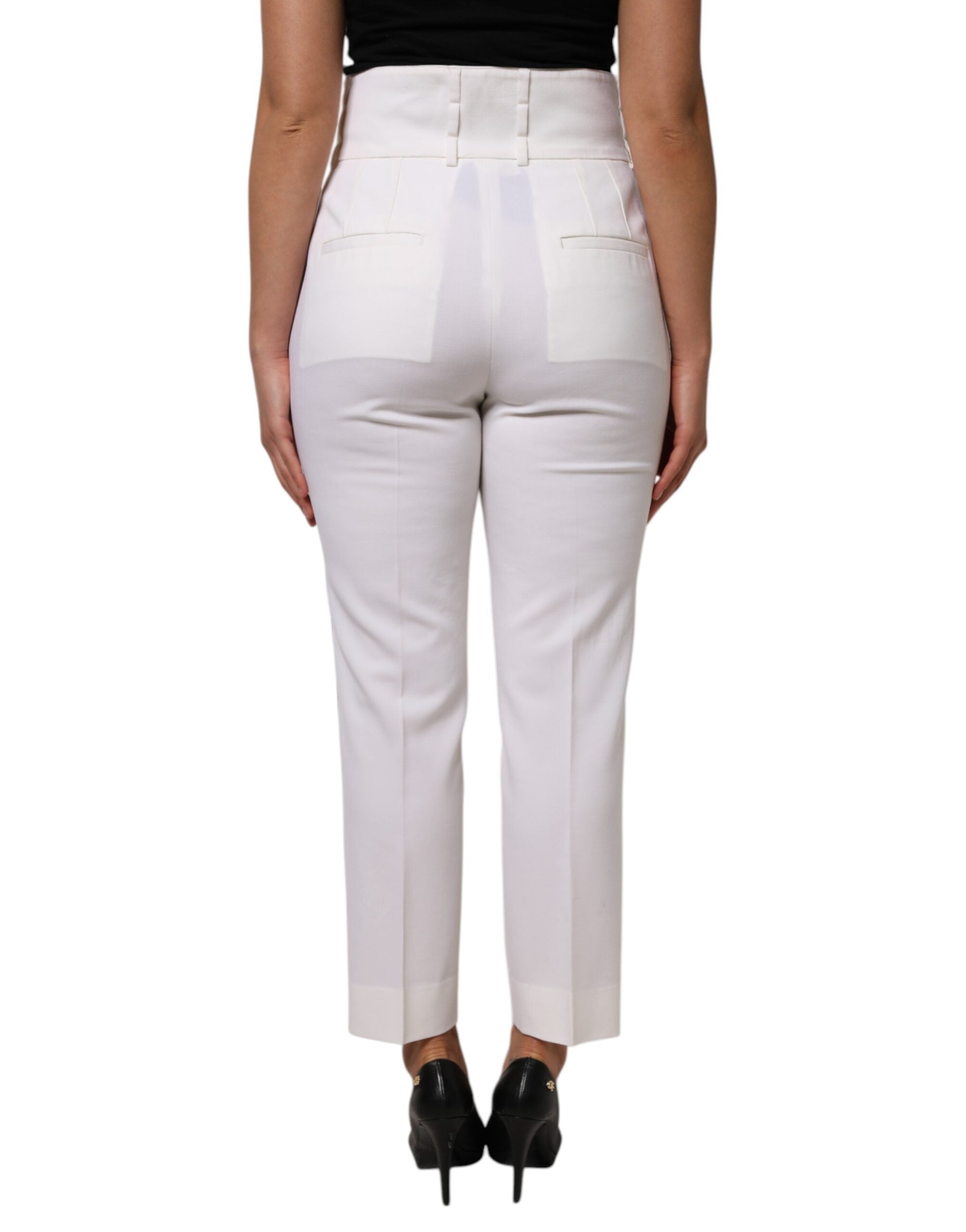 Dolce & Gabbana White Wool High Waist Tapered Pants