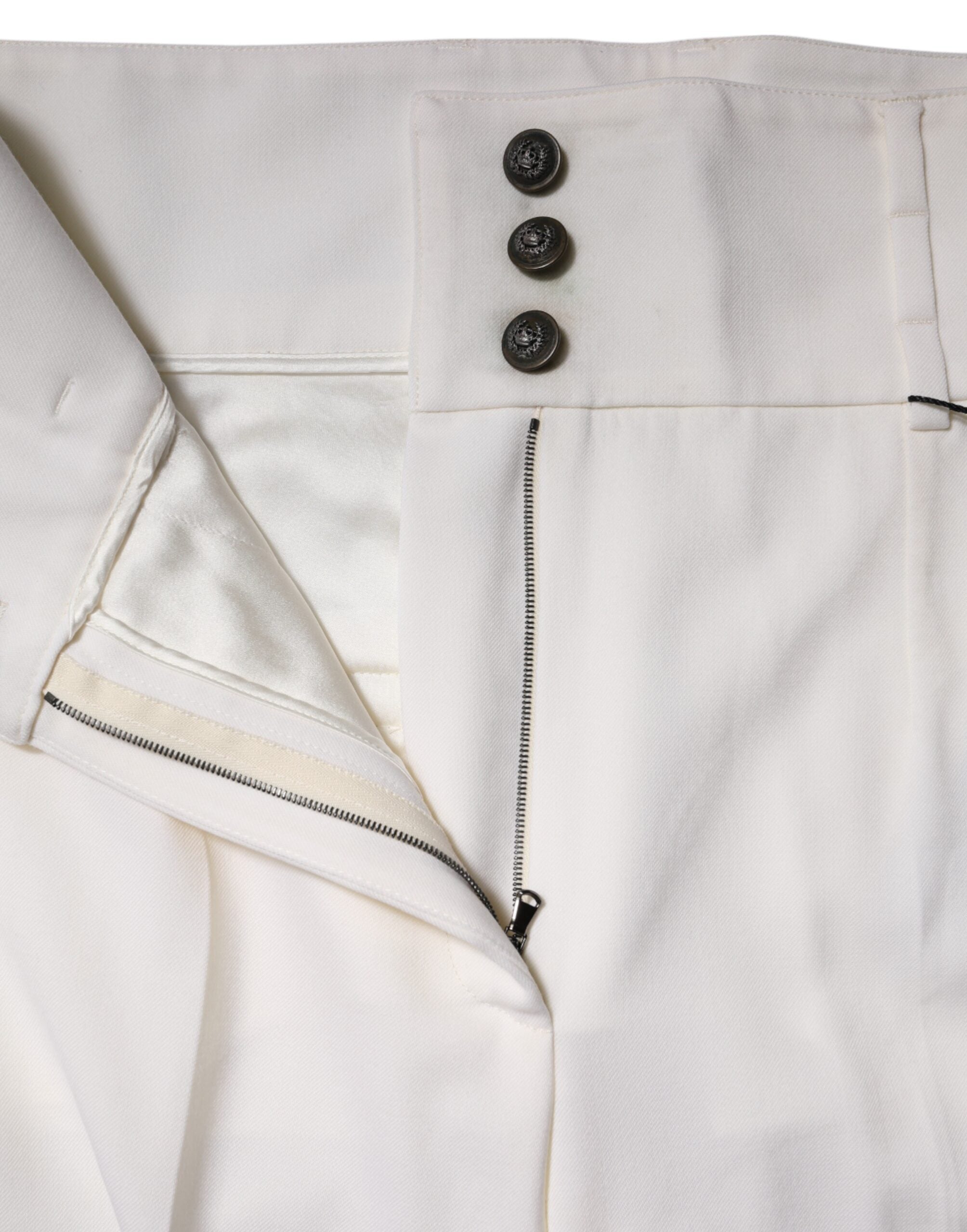 Dolce & Gabbana White Wool High Waist Tapered Pants
