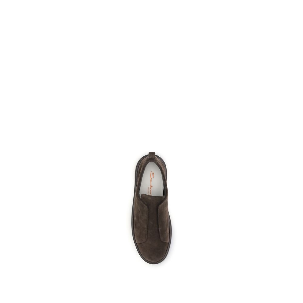 Santoni Brown Calf Leather Bos Taurus Low Top Sneakers