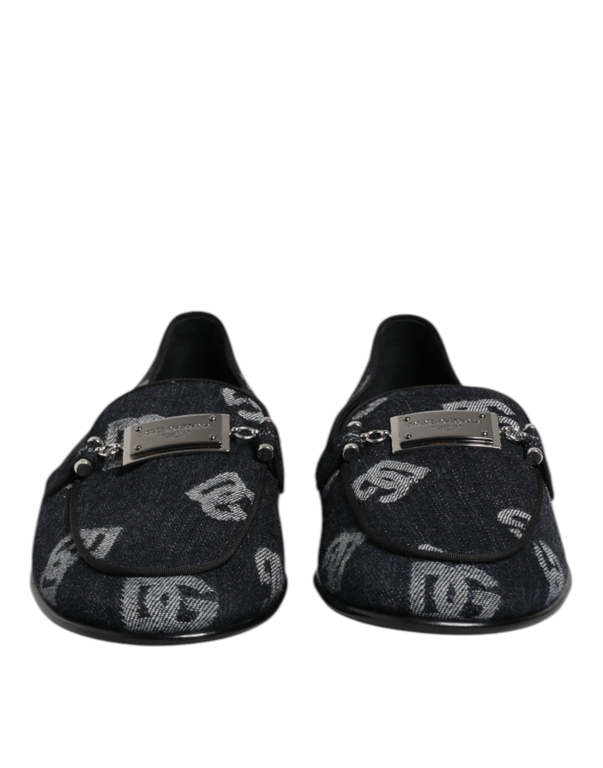 Dolce & Gabbana Blue Logo Cotton Loafers - Artisanal Elegance