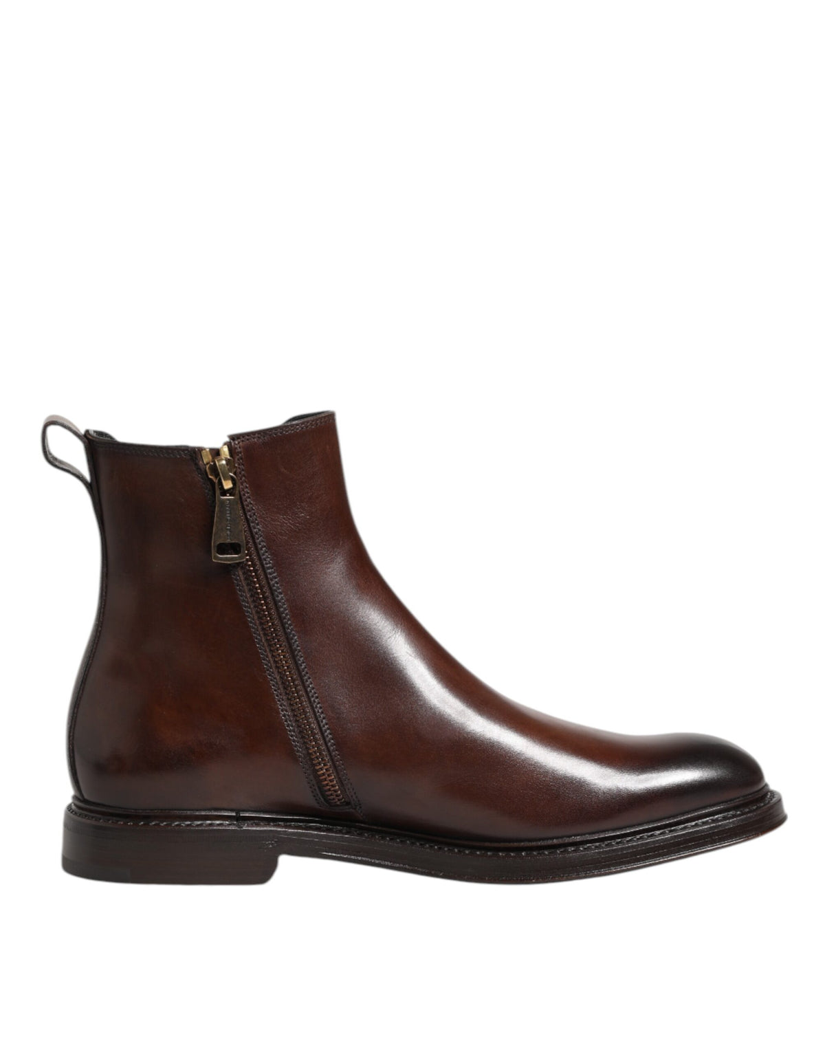 Dolce & Gabbana Brown Chelsea Leather Mid Calf Boots - Exquisite Luxury