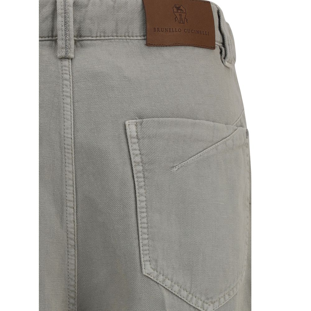 Brunello Cucinelli Bicolor Cotton Relaxed Fit Jeans