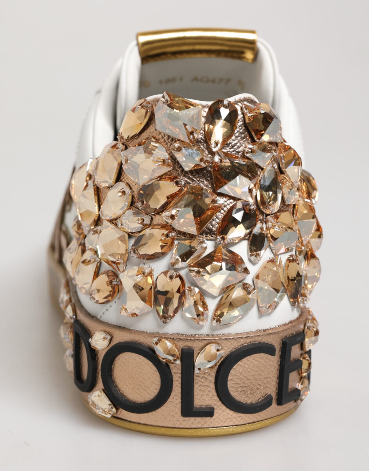 Dolce & Gabbana White Gold Crystal Portofino Sneakers Luxury