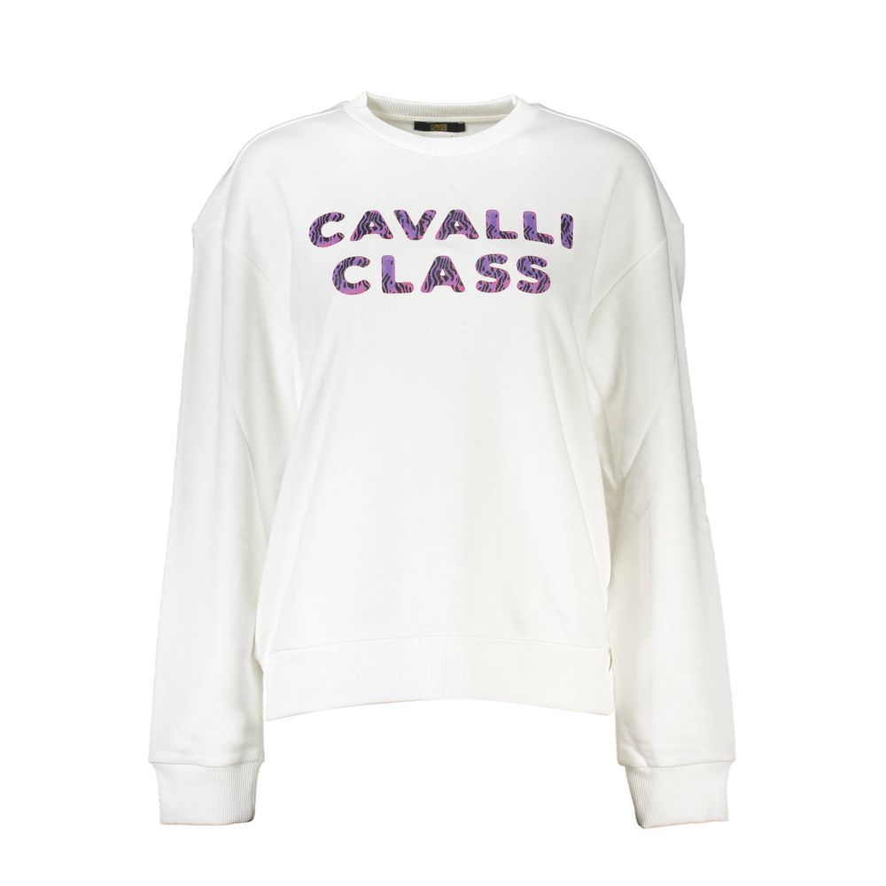 Elevate your wardrobe with the Cavalli Class Bianco Cotton Women Sweatshirt, where luxurious cotton meets timeless elegance, perfect for discerning tastes.