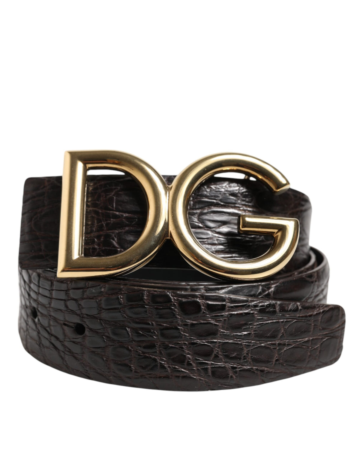 Dolce & Gabbana Black Caiman Leather DG Logo Buckle Belt