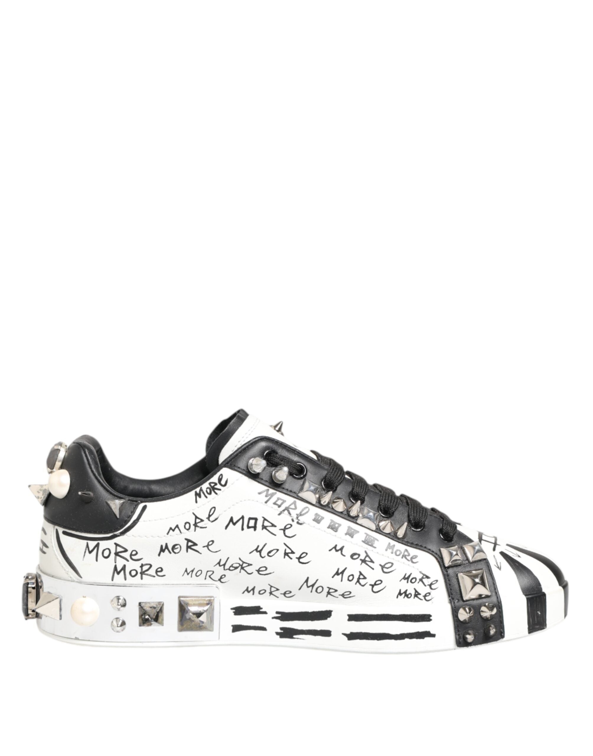 Dolce & Gabbana White Studded Printed Low Top Sneakers Shoes
