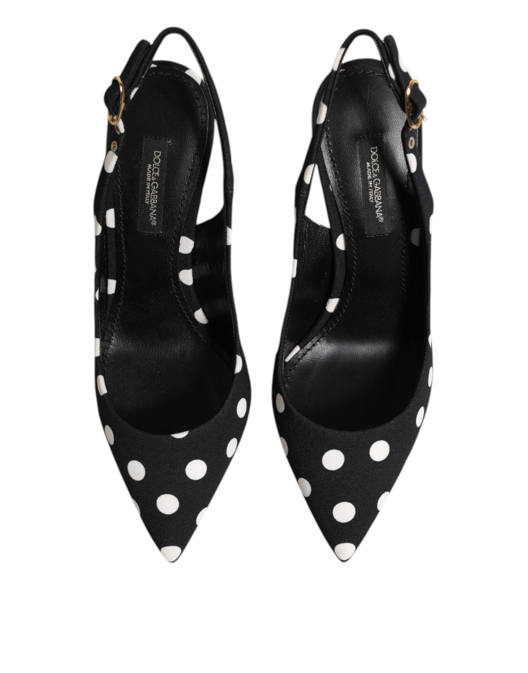 Dolce & Gabbana Black White Dotted Stiletto Slingback Shoes