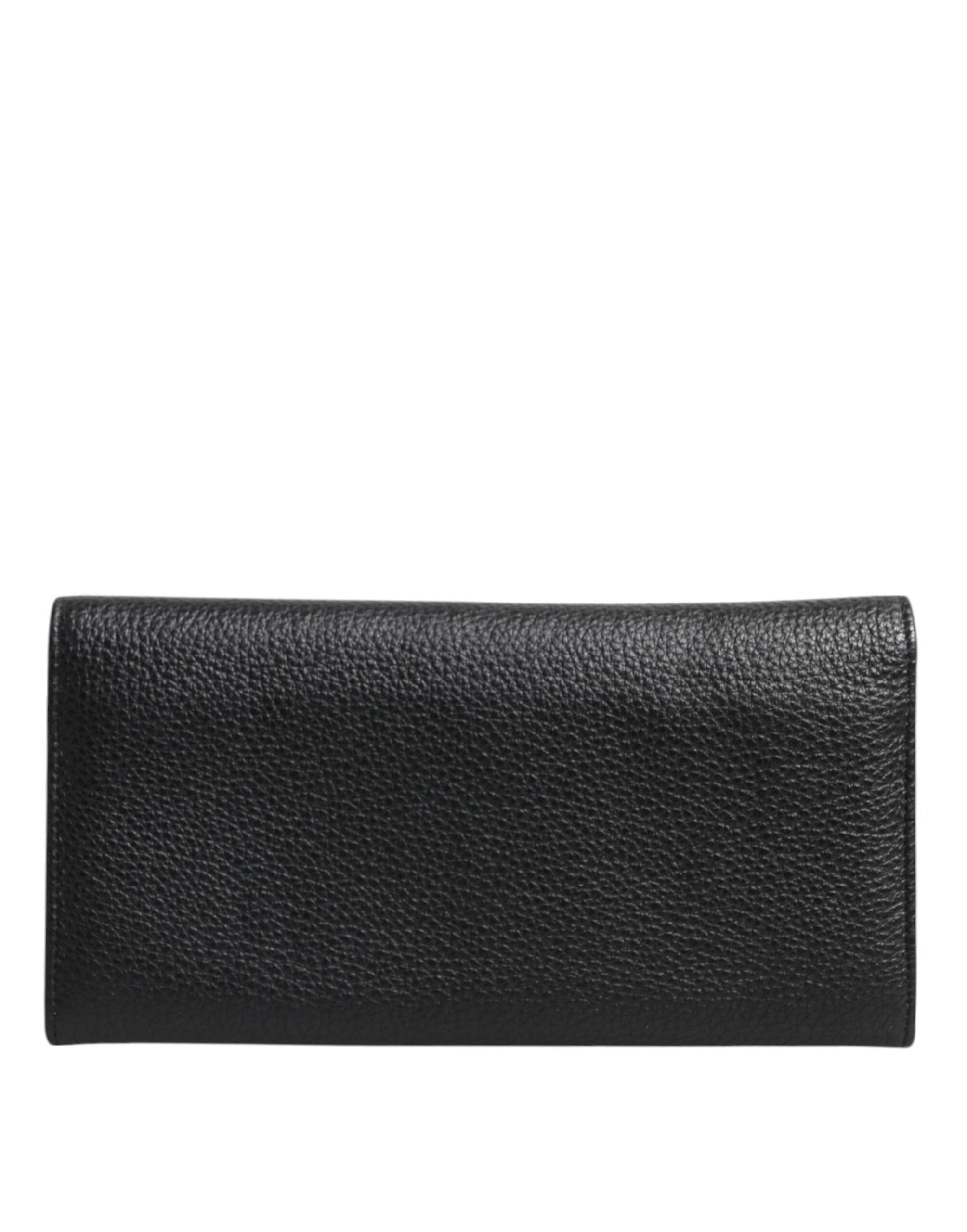 Dolce & Gabbana Black Leather Trifold Logo Plaque Card Holder Wallet