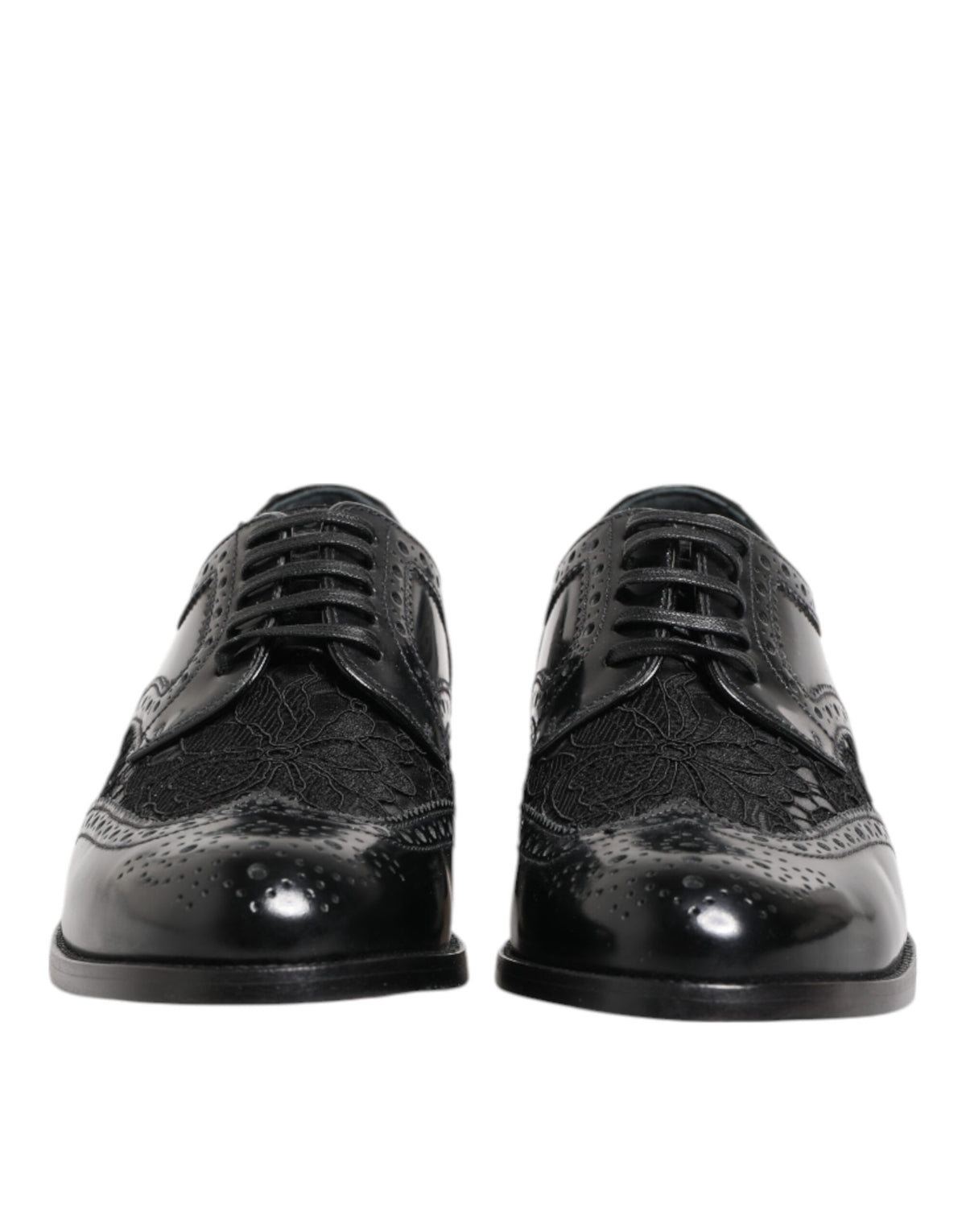 Indulge in the exquisite Dolce & Gabbana Black Leather Floral Lace Dress Formal Shoes, where luxurious craftsmanship meets timeless elegance for the discerning individual.