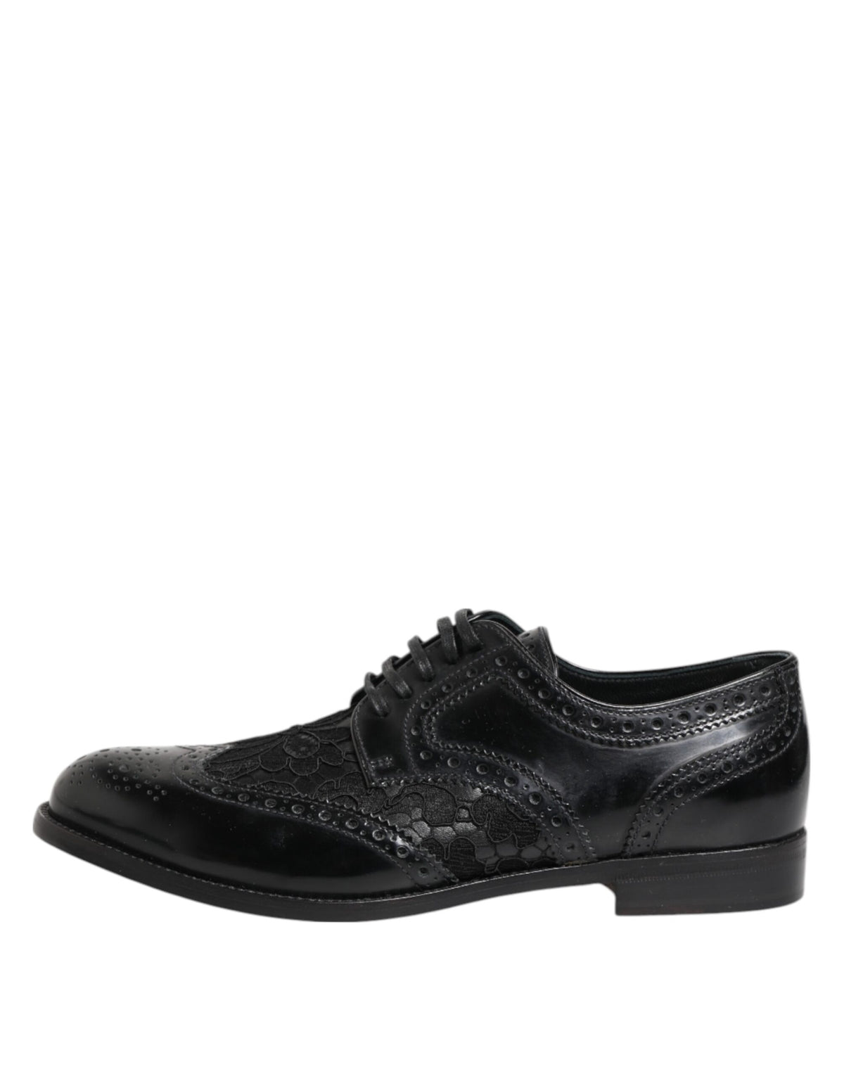 Elevate your elegance with Dolce & Gabbana's Black Leather Floral Lace Dress Formal Shoes, where exquisite craftsmanship meets timeless allure for the discerning individual.