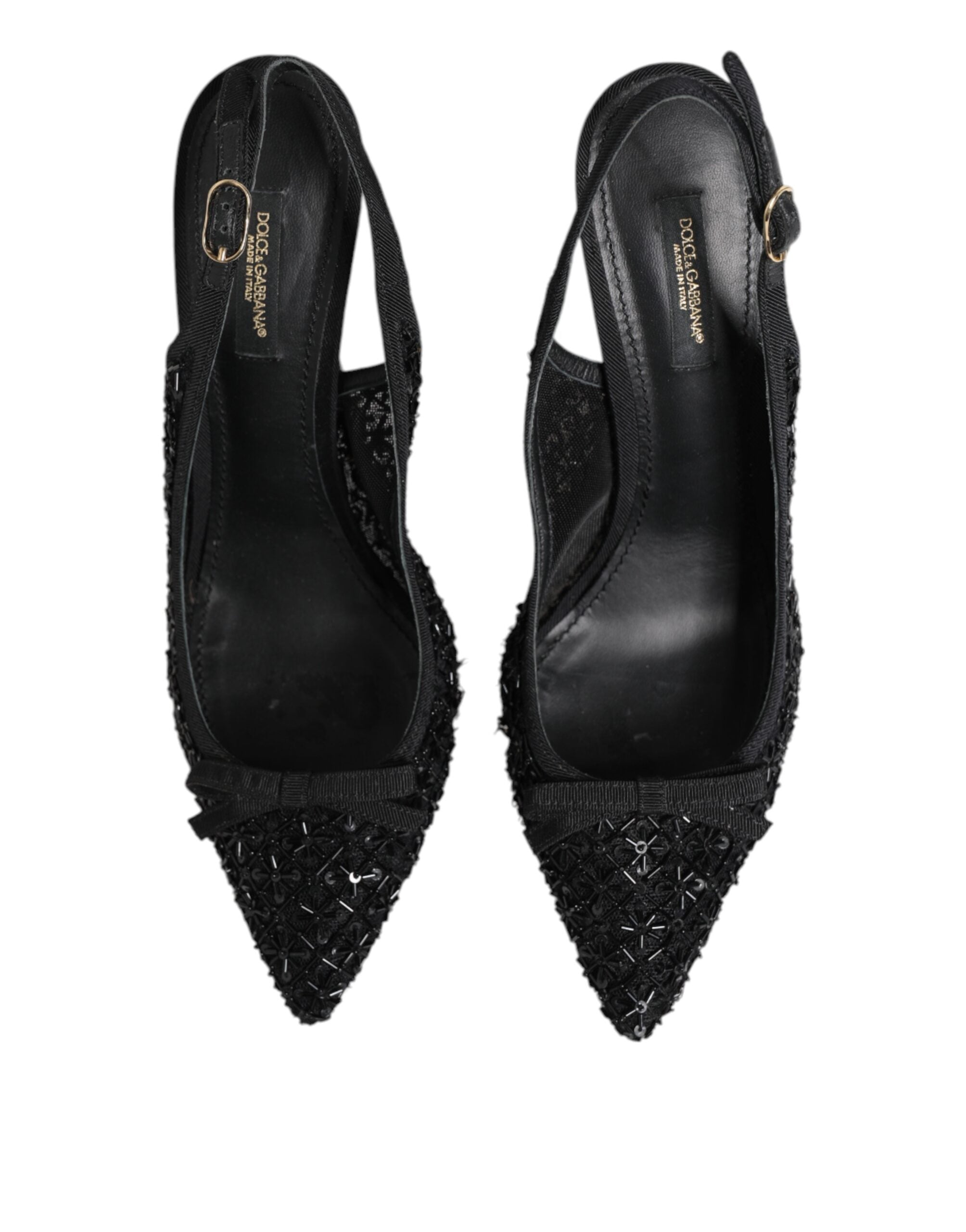 Dolce & Gabbana Black Tulle Ricamo Heels Slingbacks Shoes