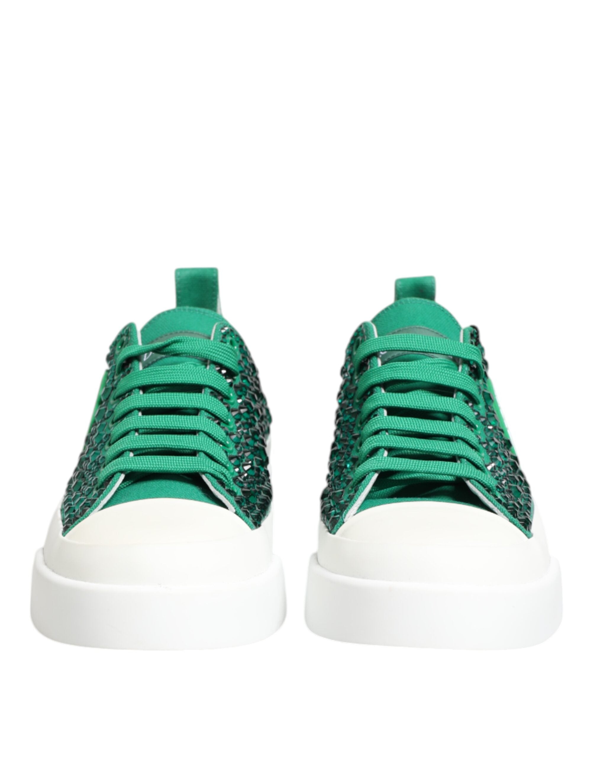 Dolce & Gabbana Green Portofino Crystal DG Logo Sneakers Shoes