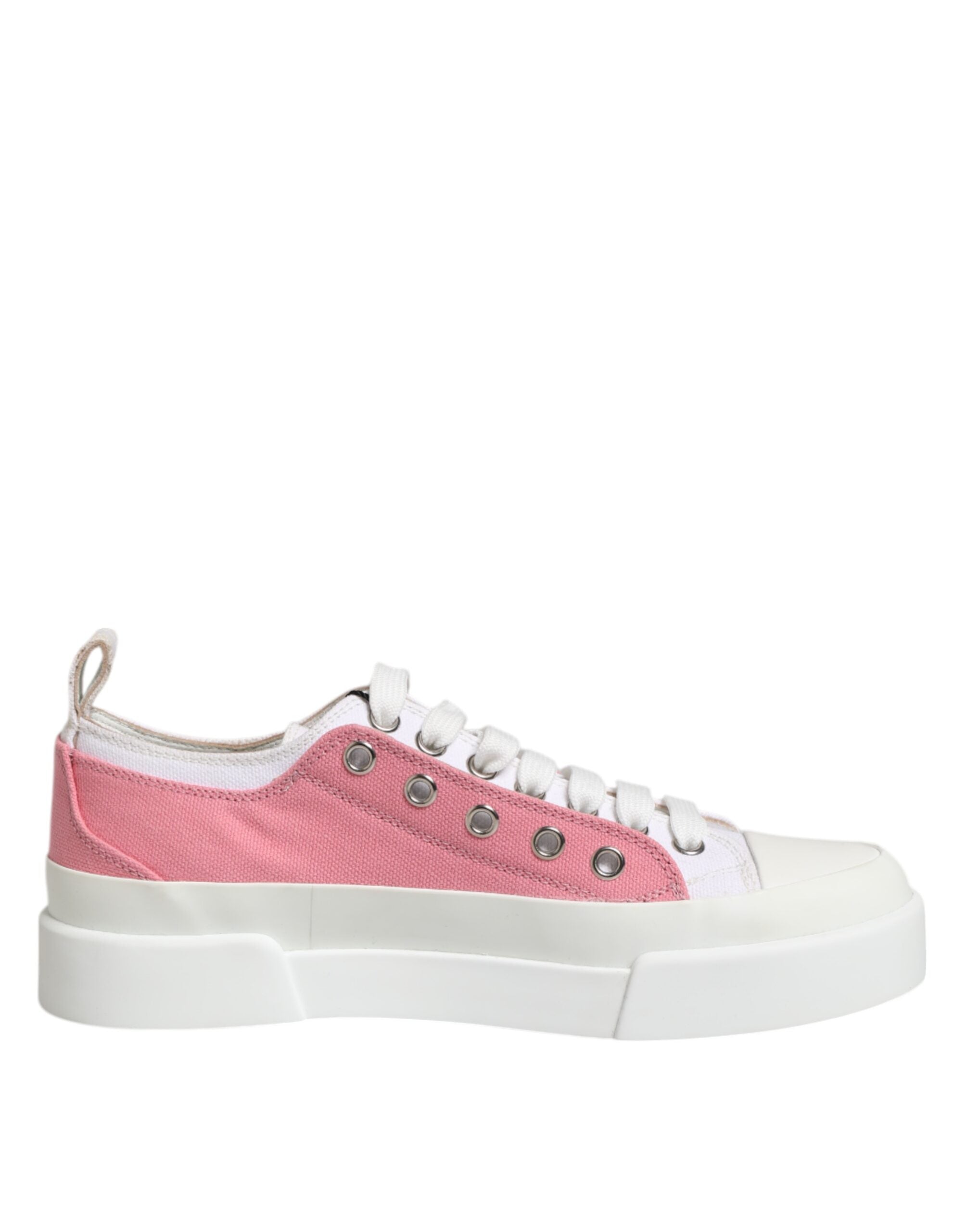 Dolce & Gabbana White Pink Canvas Low Top Sneakers Shoes