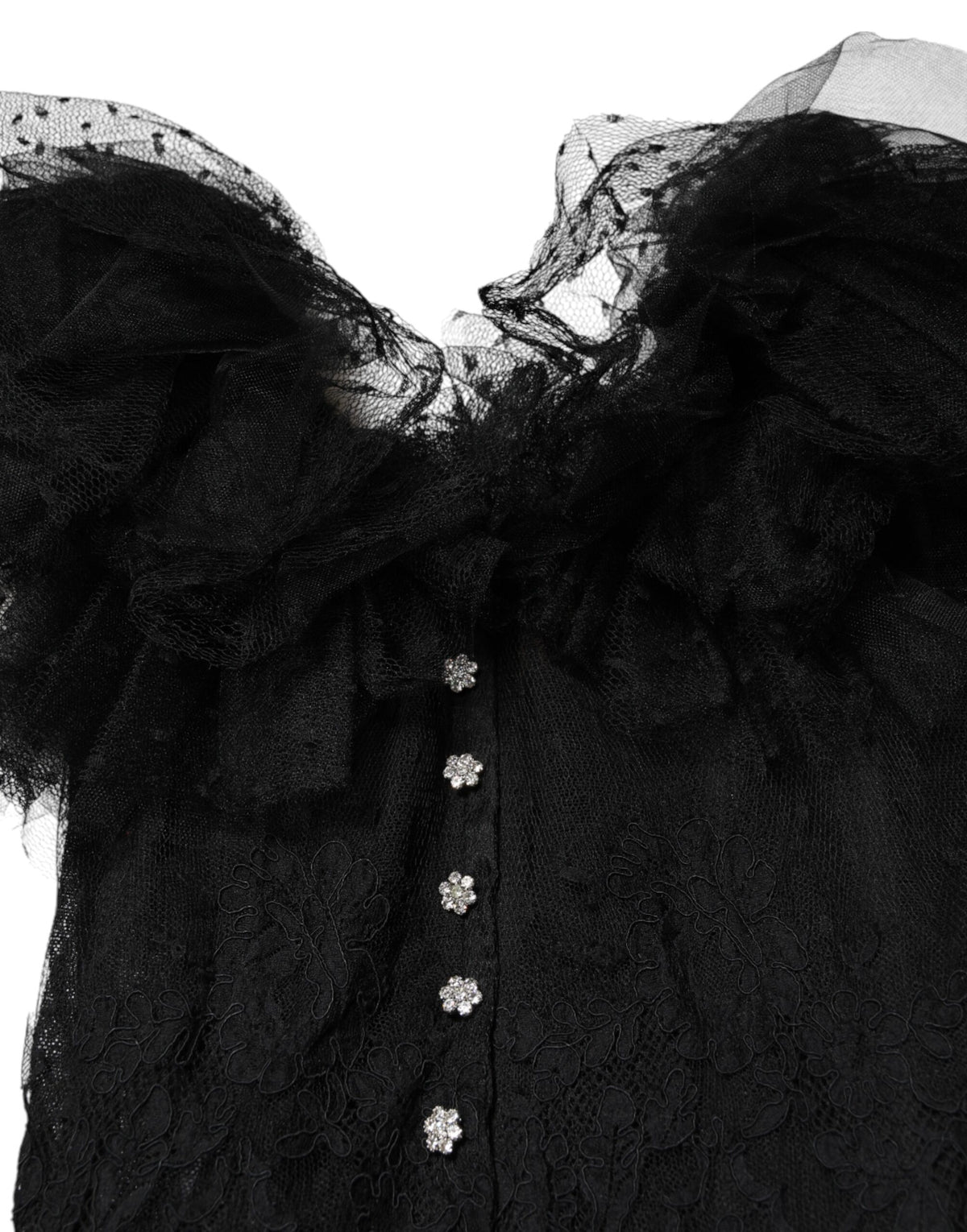Indulge in the Dolce & Gabbana Black Crystal Embellished Midi A-line Dress, crafted in Italy from luxurious fabrics, embodying timeless elegance and exquisite craftsmanship for the discerning individual.