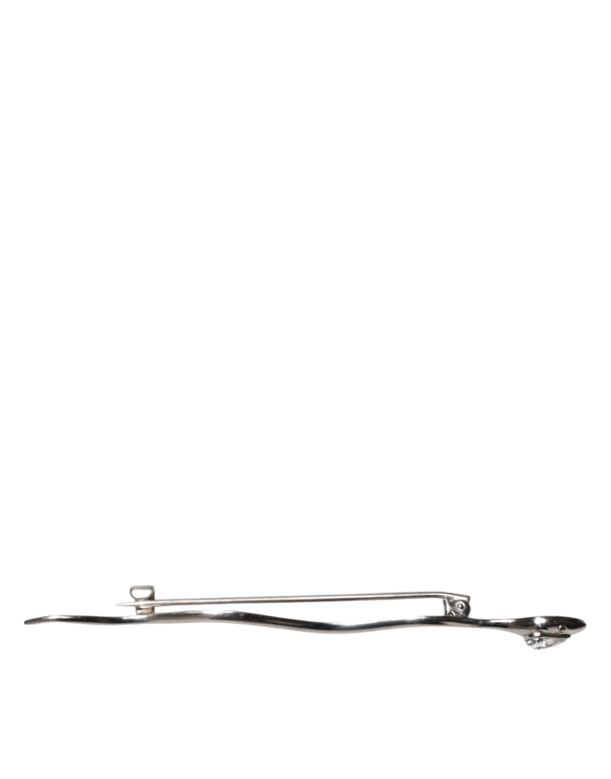 Dolce & Gabbana Silver Brass Crystal Spilla Serpente Mens Brooch Pin