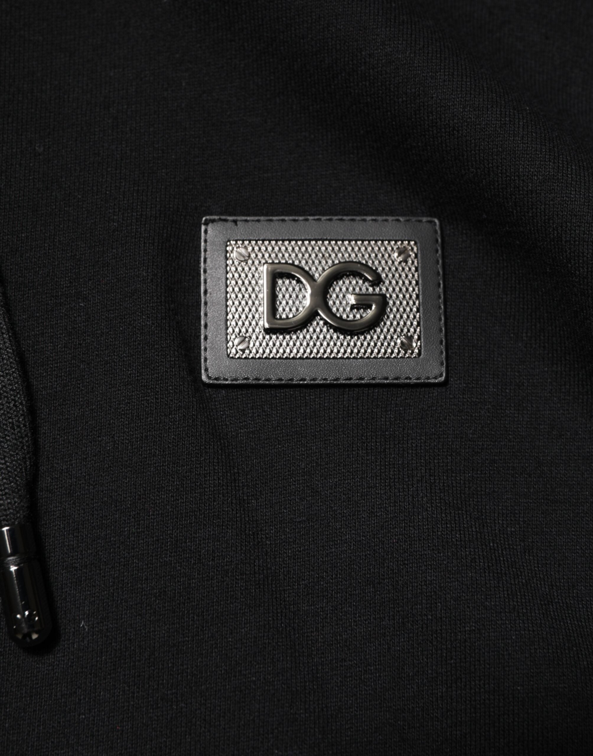Dolce & Gabbana Black Cotton Plaque Track Cardigan Sweater