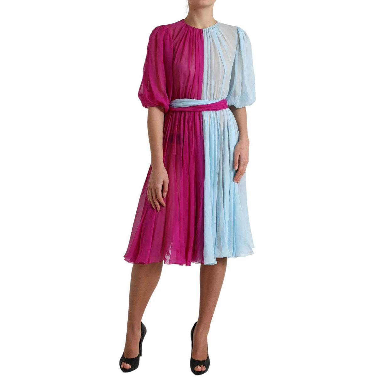Dolce & Gabbana Light Blue Silk Two Tone Midi Dress - Timeless Elegance