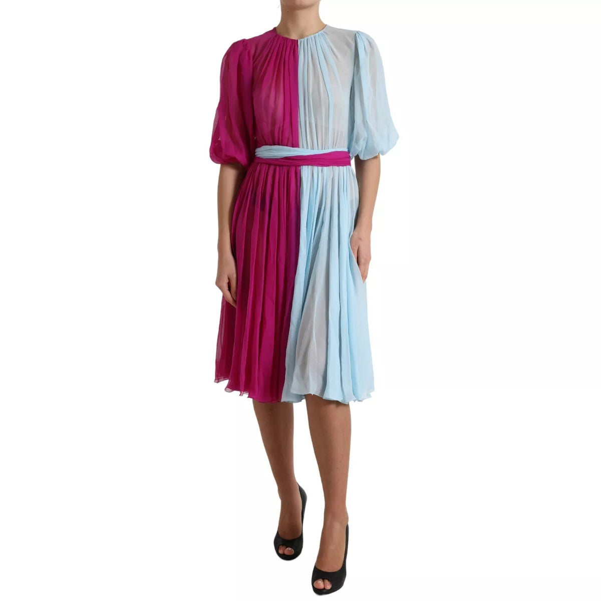 Dolce & Gabbana Light Blue Silk Two Tone Midi Dress - Timeless Elegance