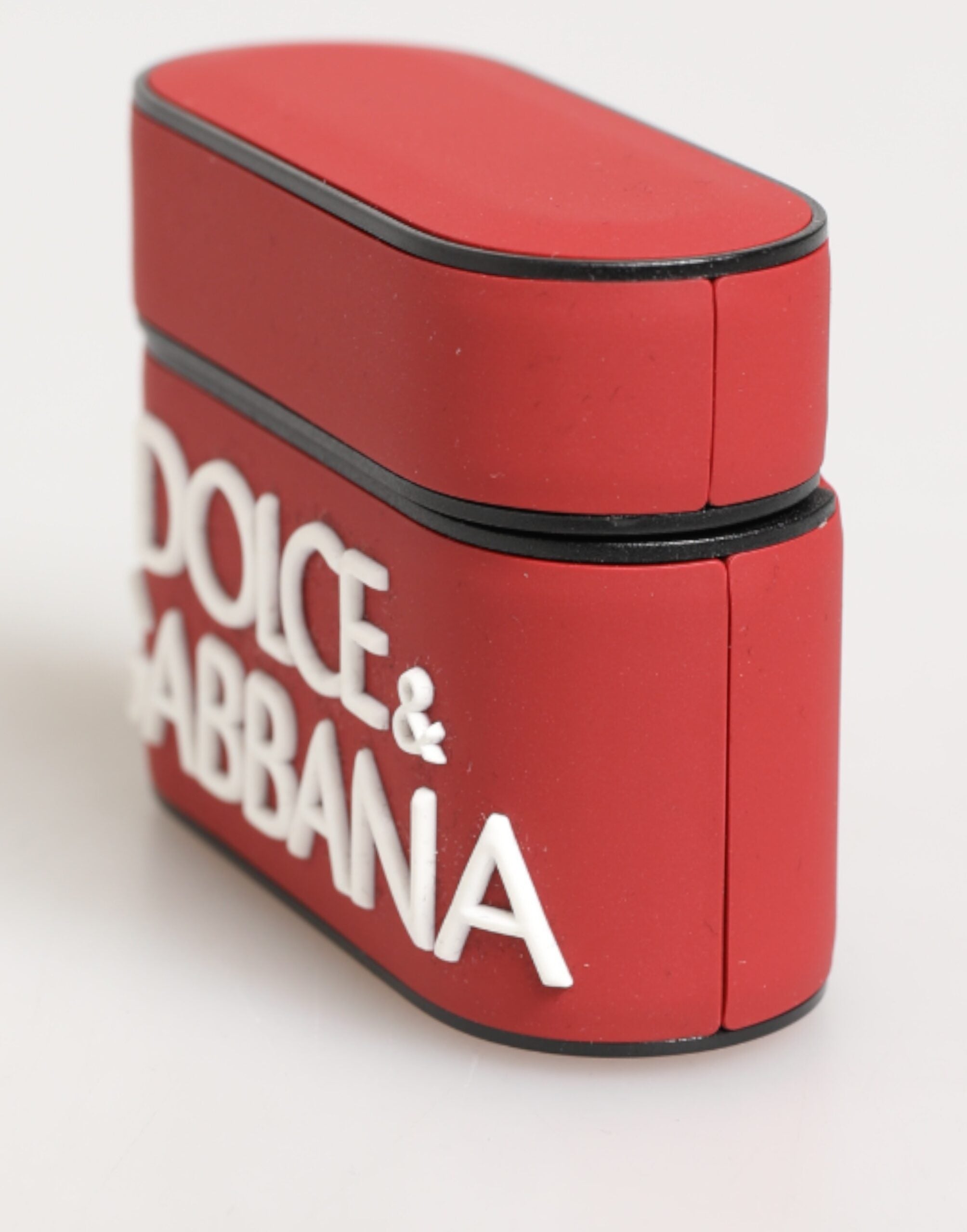 Custodia Airpods in silicone rosso e bianco con logo in rilievo di Dolce &amp; Gabbana