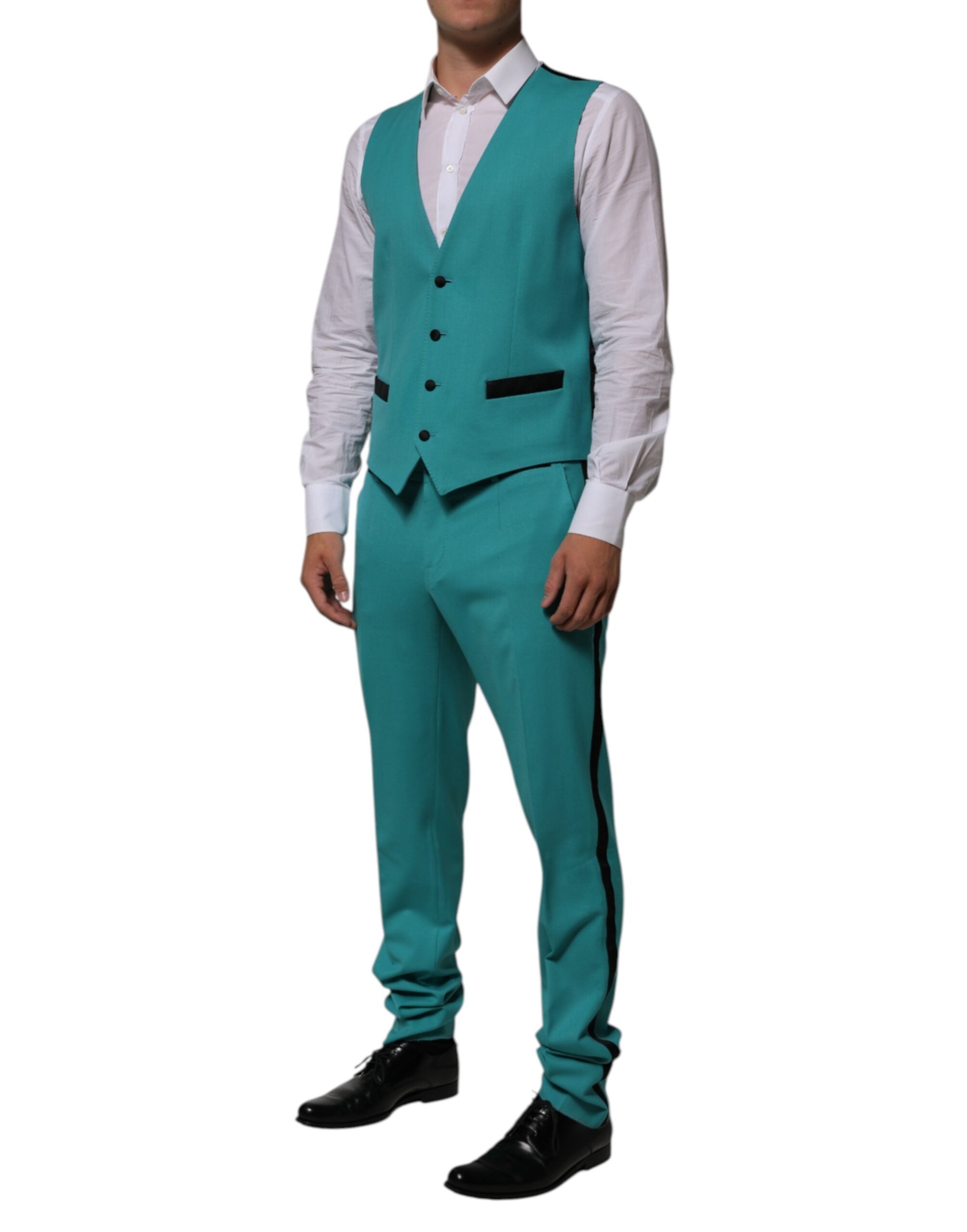 Dolce & Gabbana Cyan 3 Piece Wool Silk Blend Suit SICILIA