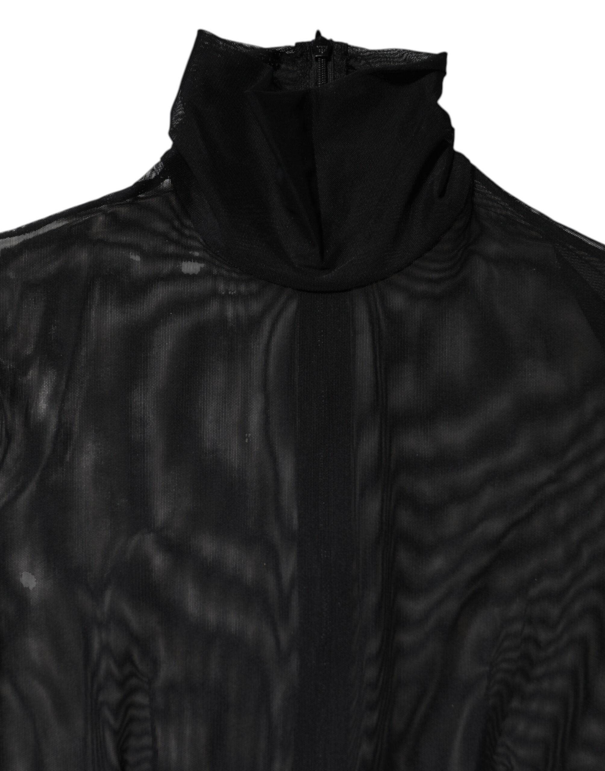 Dolce & Gabbana Black Sheer Mesh Long Sleeve Jumpsuit Bodysuit Dress