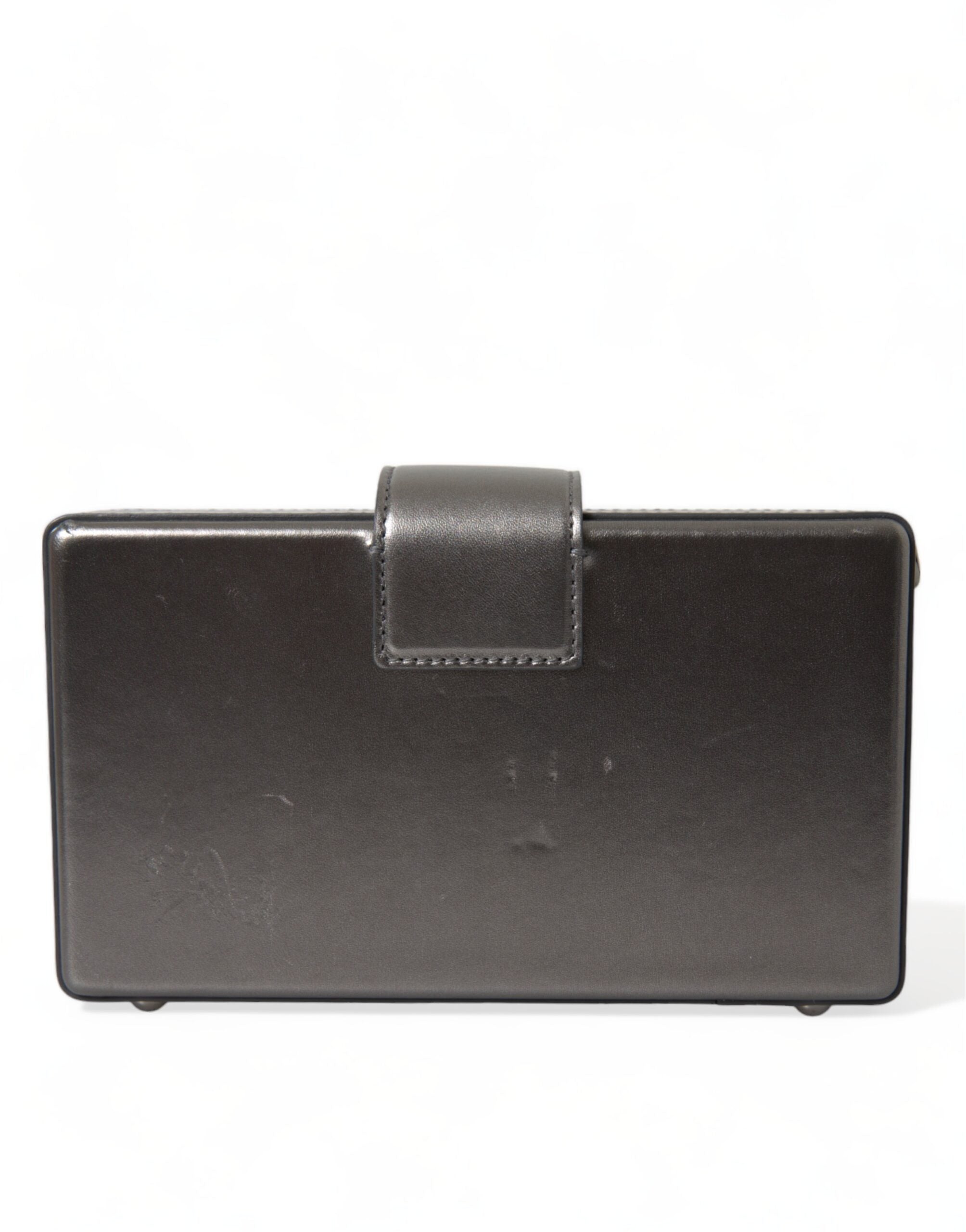 Dolce & Gabbana Steel Gray Leather Box Shape Shoulder Gold DG Logo Plaque Bag