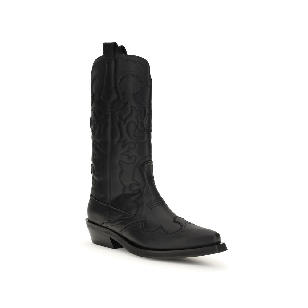 Ganni Black Recycled Leather Lace-Up Boots for Luxe Elegance