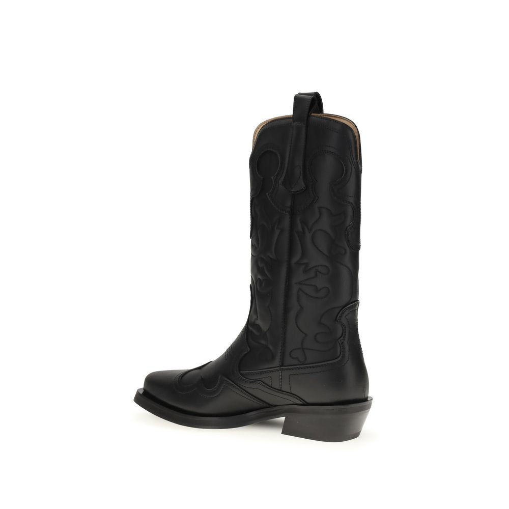 Ganni Black Recycled Leather Lace-Up Boots for Timeless Elegance