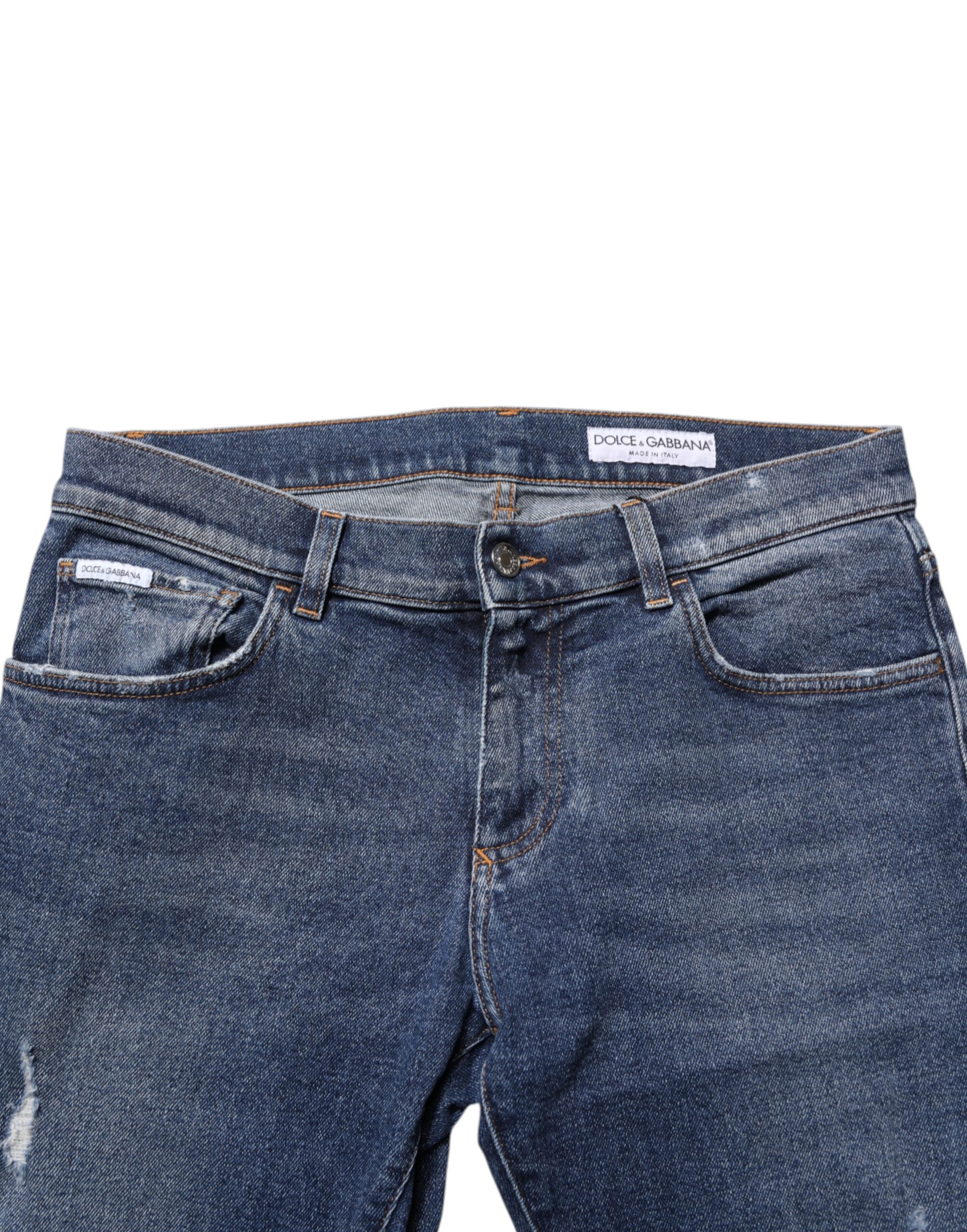 Dolce & Gabbana Blue Cotton Logo Plaque Skinny Men Denim Jeans