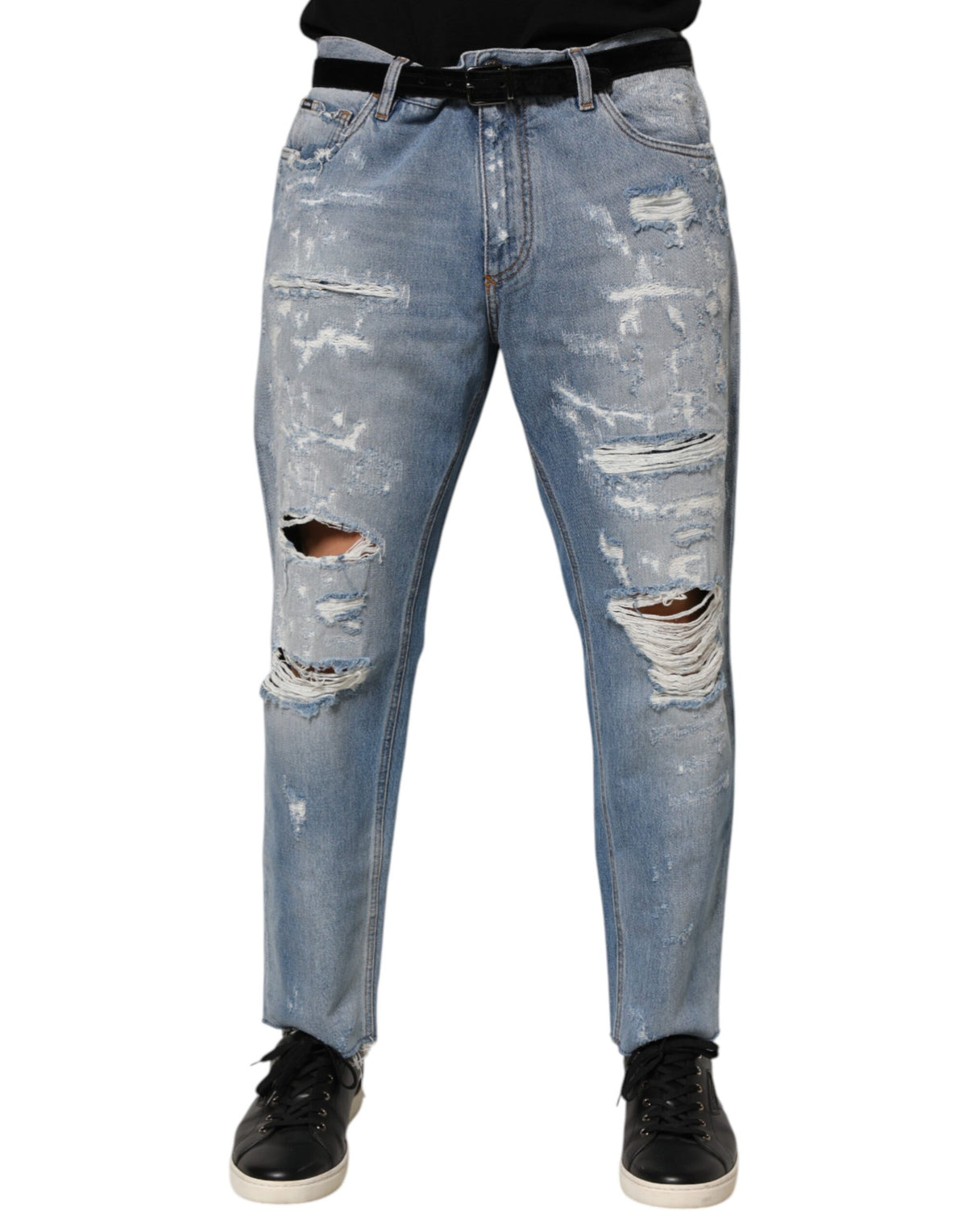 Dolce & Gabbana Blue Distressed Ripped Denim Jeans - Couture Luxury