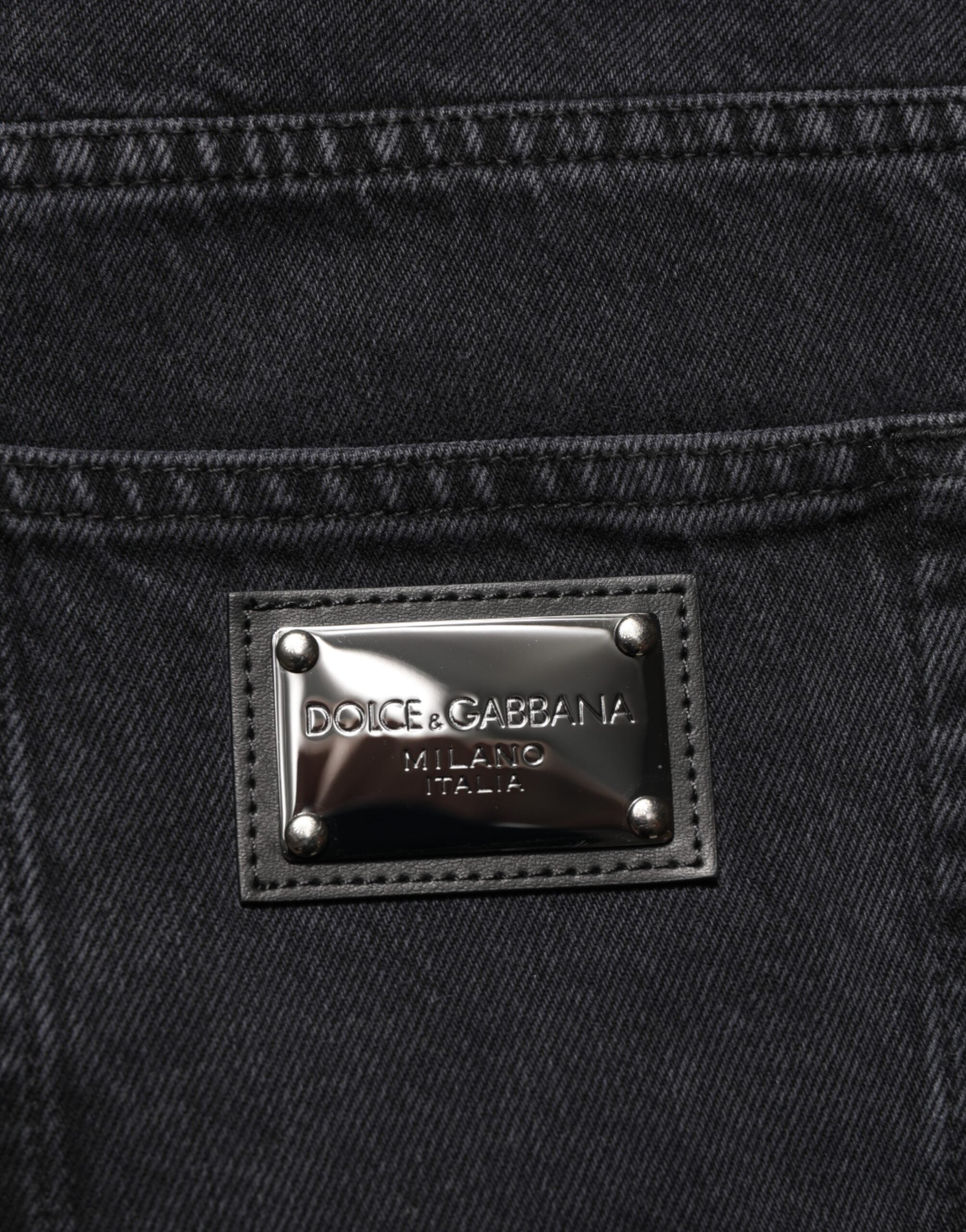 Dolce & Gabbana Black Cotton Logo Men Mid Waist Denim Jeans