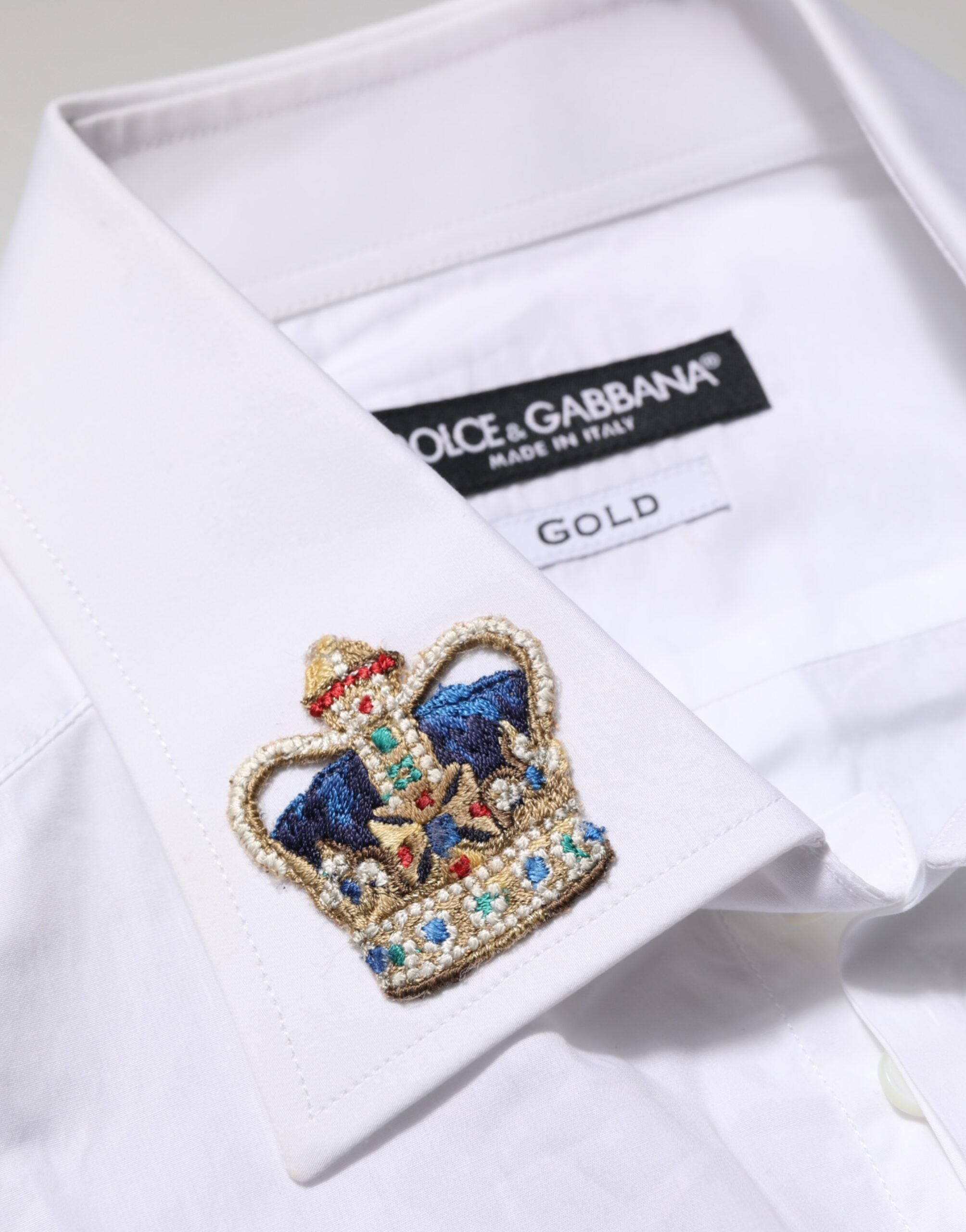 Dolce & Gabbana White Crown Collared GOLD Formal Dress  Shirt